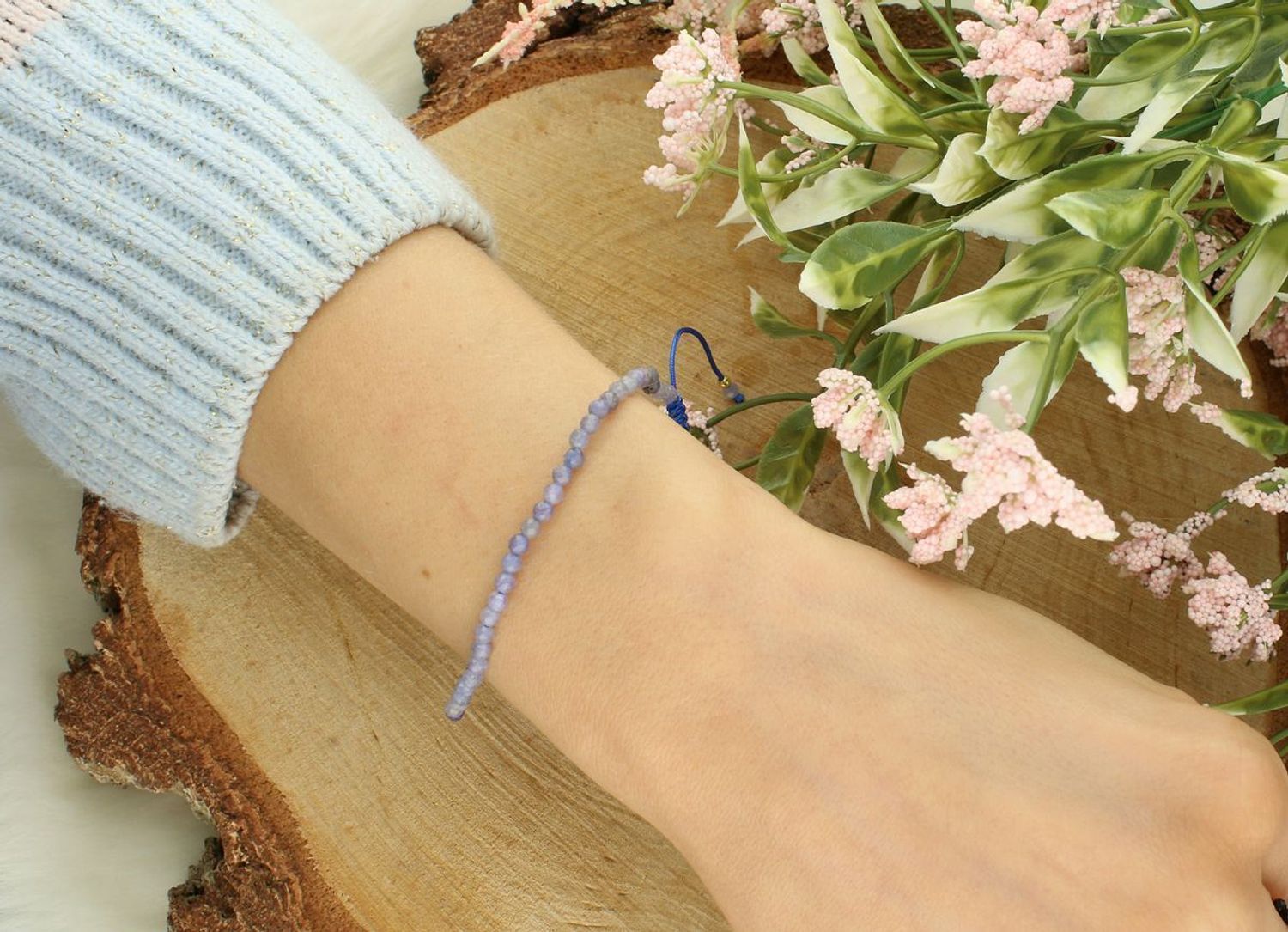 Bransoletka damska stalowa na sznureczku z tanzanitem – DIA-BRA-AB1783346-STAL ..,.jpg