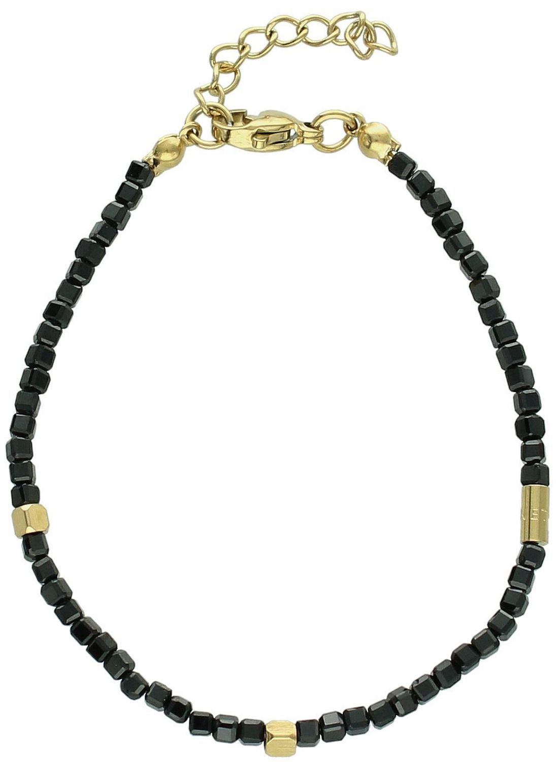 Bransoletka damska stalowa z naturalnym spinelem – długość 16 cm + 3 cm, zapięcie na karabińczyk black.jpg