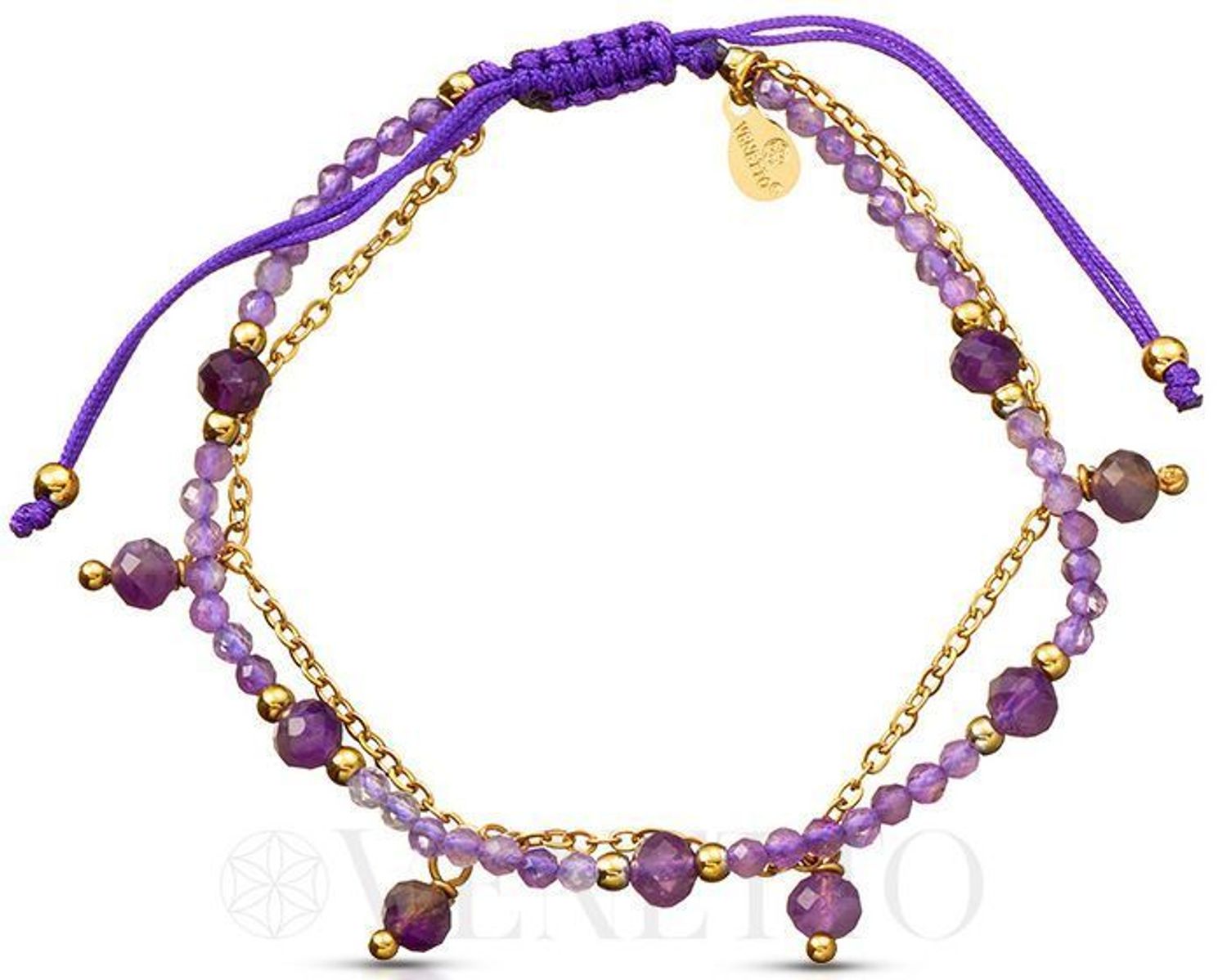 Stylowa bransoletka damska z ametystem na podwójnym sznureczku. Kamienie naturalne, stal szlachetna, regulowane zapięcie. Elegancja i symbolika w jednym.1.jpg