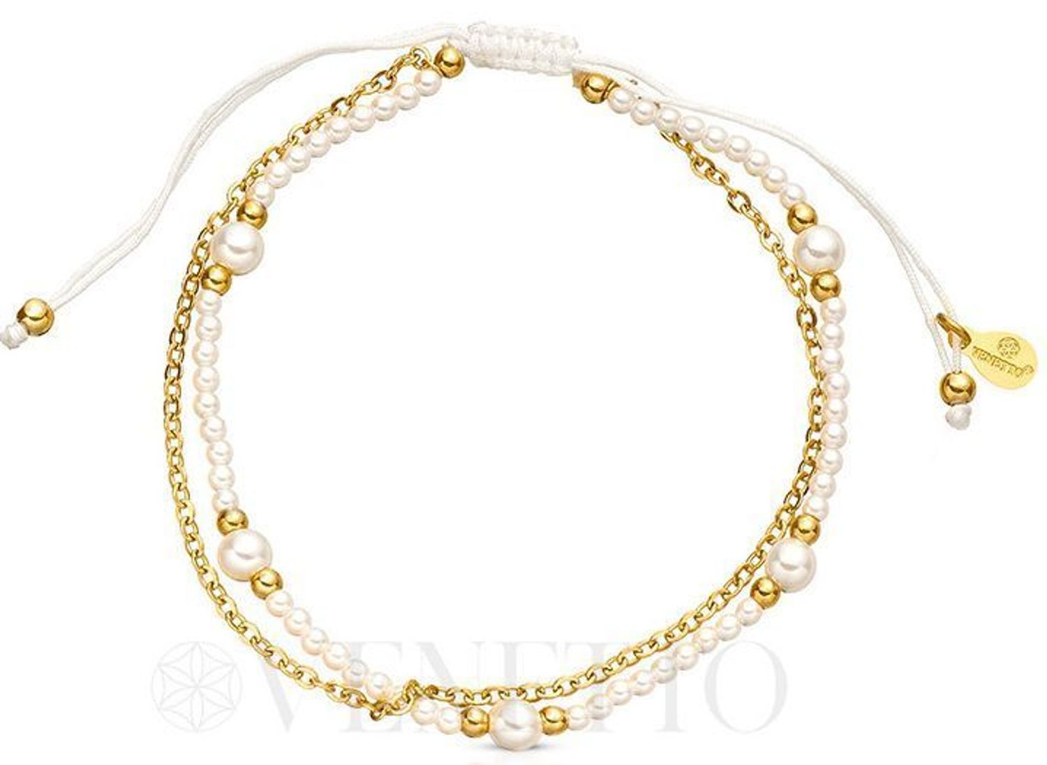 Podwójna bransoletka damska na sznureczku zdobiona perłami. Elegancka, stalowa, z wygodnym ściąganym zapięciem. Idealna do każdej stylizacji.1.jpg