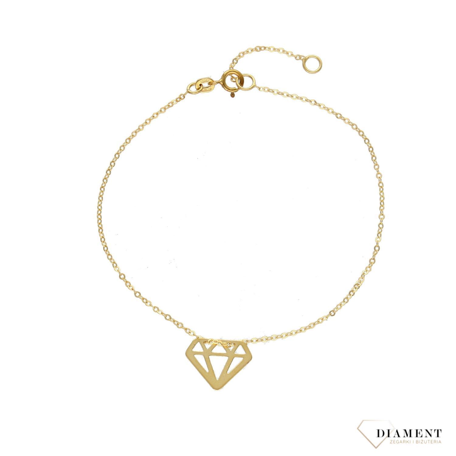 Złota bransoletka DIA-BRA-ALCB221G14K-585 celebrytka próby 585 z diamencikiem od Sklepu Jubilerskiego Diament to propozycja dla kobiet, które uwielbiają lśnić oraz cenią subtelną, beztroską elegancję. Idealna.jpg