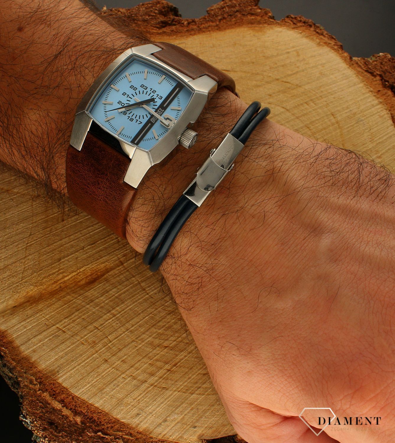 Bransoletka męska granatowa skórka z blaszką DIA-BRA-A.jpg