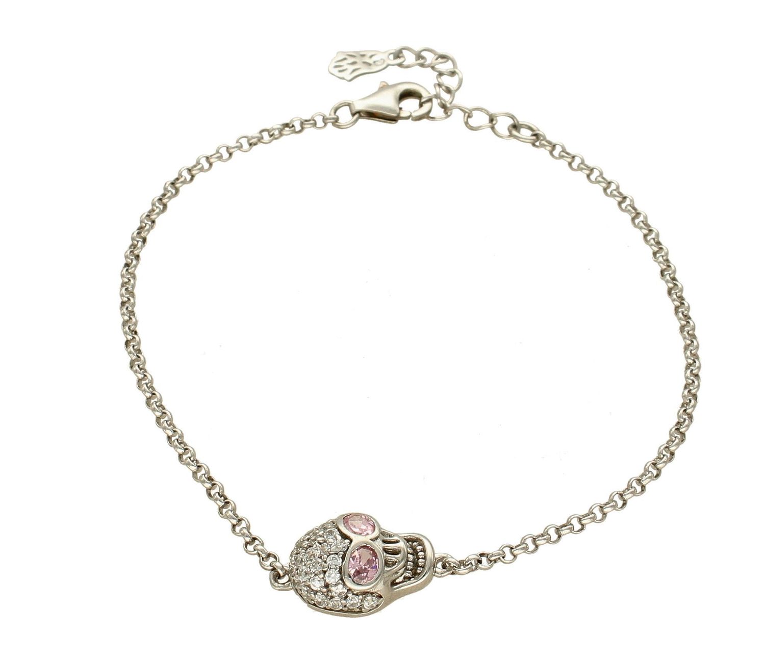 Srebrna bransoletka celebrytka Czaszka z różowymi oczami DIA-BRA-APARTI49-925.jpg