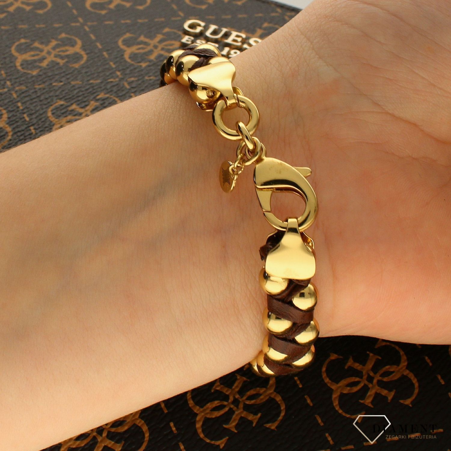 Bransoletka damska na rzemyku Karpiński DIA-BRA-B13966Au-BRĄZ . Bransoletka na rzemyku. Bransoletka z kuleczkami. Bransoletka Karpiński. Bransoletka na prezent. Idealny pomysł dla kobiety..jpg