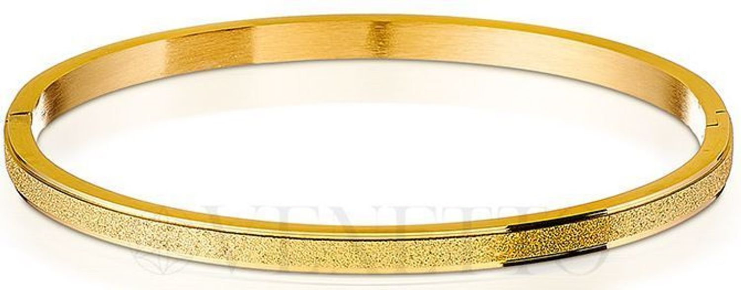 Bransoletka damska ze stali pozłacanej z satynowym wykończeniem. Klasyczna i elegancka – szerokość 4 mm, obwód 17 cm, zapięcie na zatrzask.1.jpg