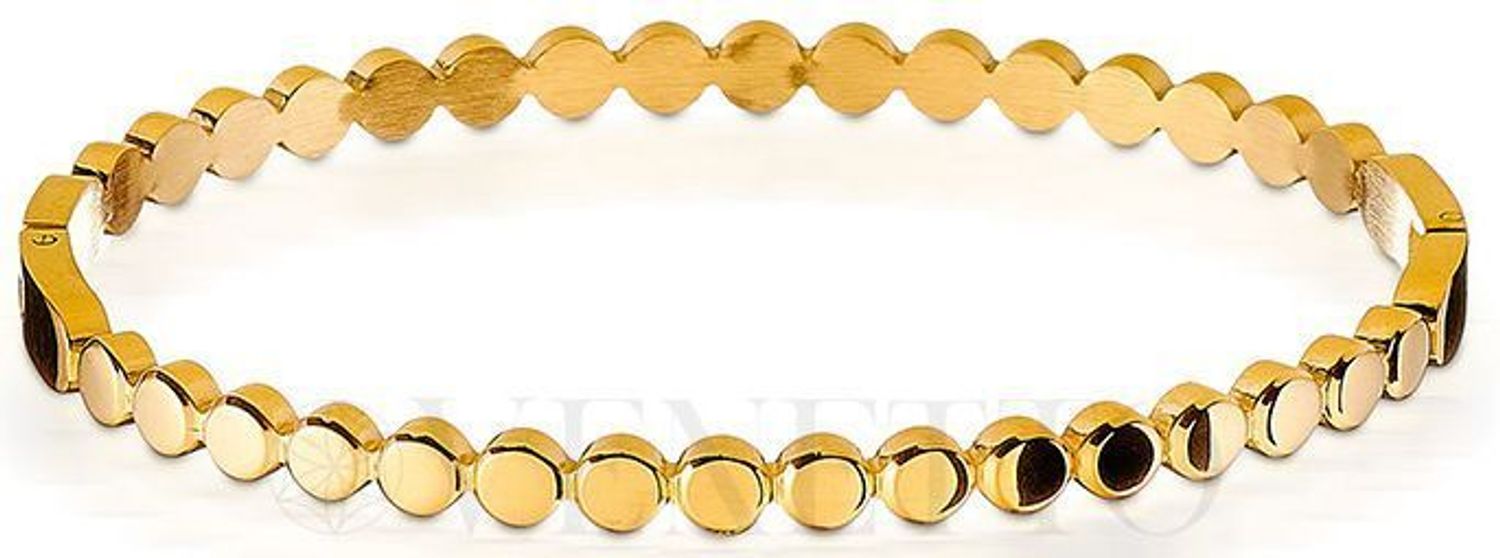 Sztywna bransoletka damska ze stali pozłacanej z okrągłymi zdobieniami. Obwód 17 cm, szerokość 4 mm, zapięcie na zatrzask. Elegancka i stylowa biżuteria do każdej stylizacji.1.jpg