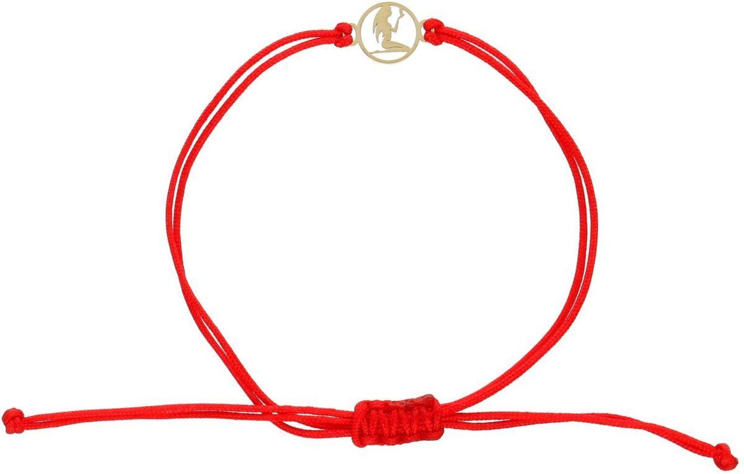 Złota bransoletka damska 585 z symbolem zodiaku Panna na czerwonym sznurku. Regulowane zapięcie, elegancka zawieszka 8 mm. Idealna na prezent dla zodiakalnej Panny lub jako 1.jpg