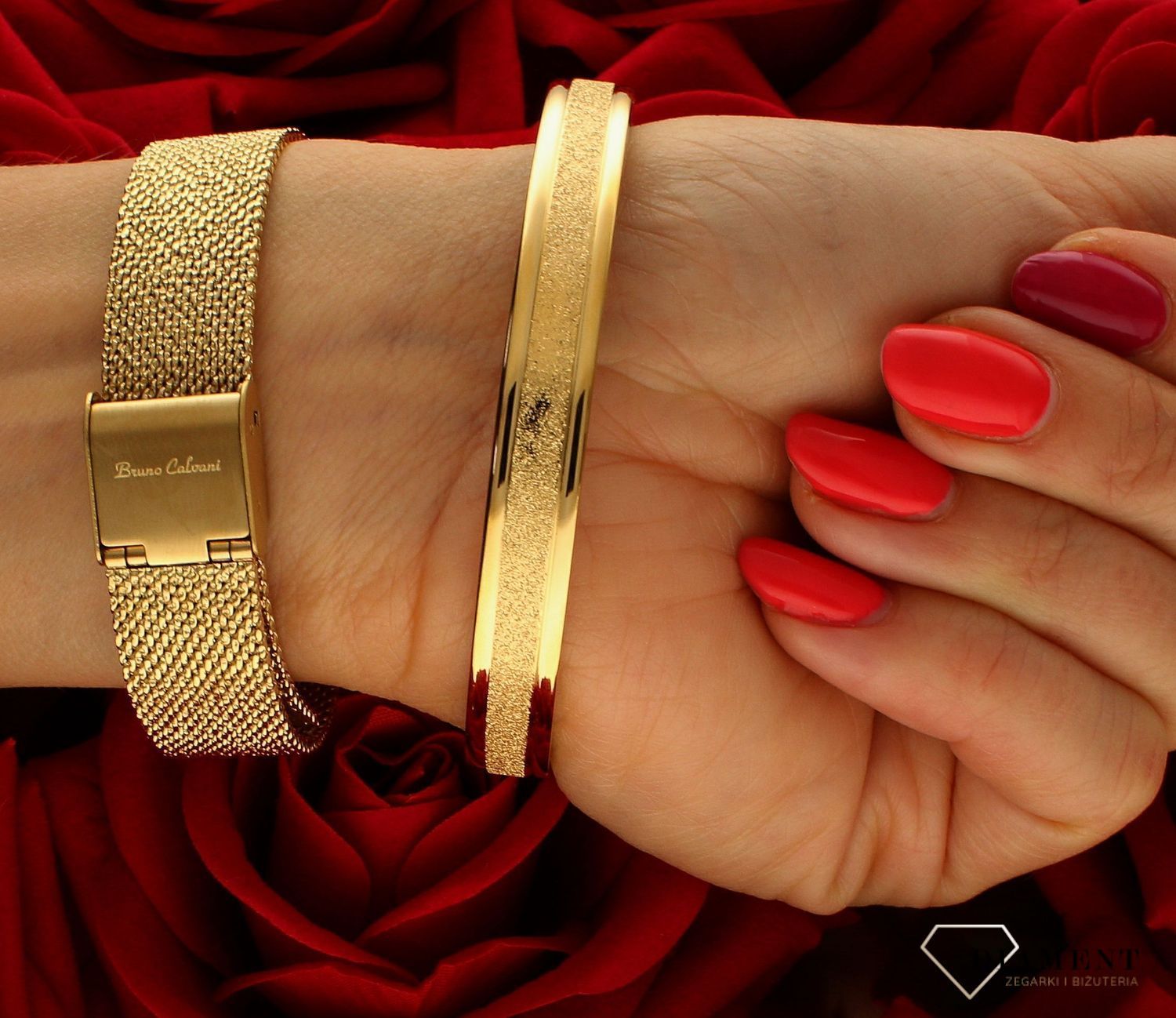 Sztywna bransoletka damska stalowa pozłacana z brokatowym paskiem DIA-BRA-B533547-STAL.  (3).jpg