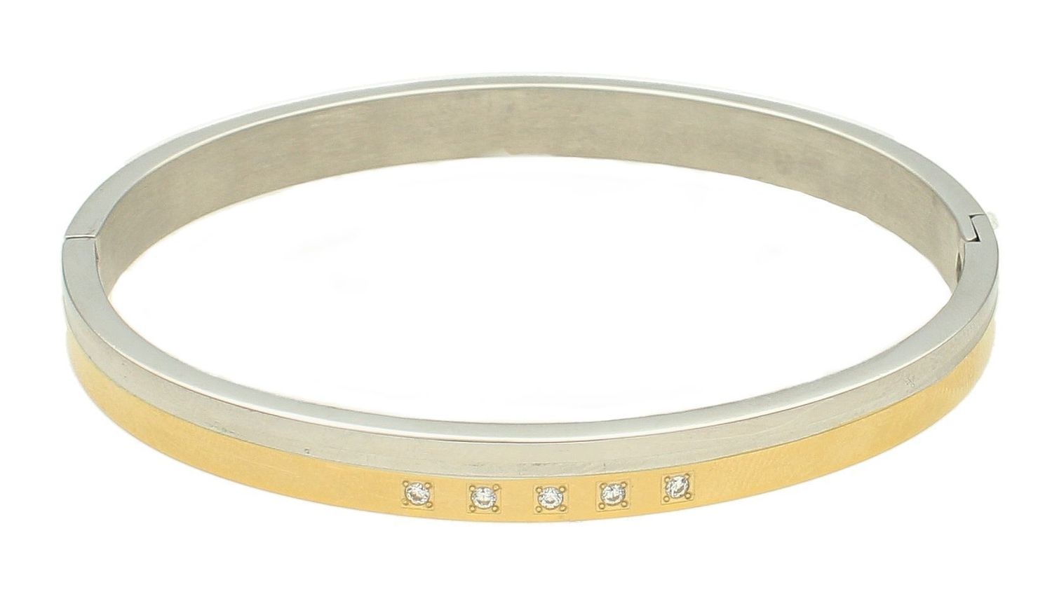 Złota bransoletka damska sztywna złoto-srebrna z cyrkoniami DIA-BRA-B712942-STAL. Sztywna bransoletka stalowa (2).jpg