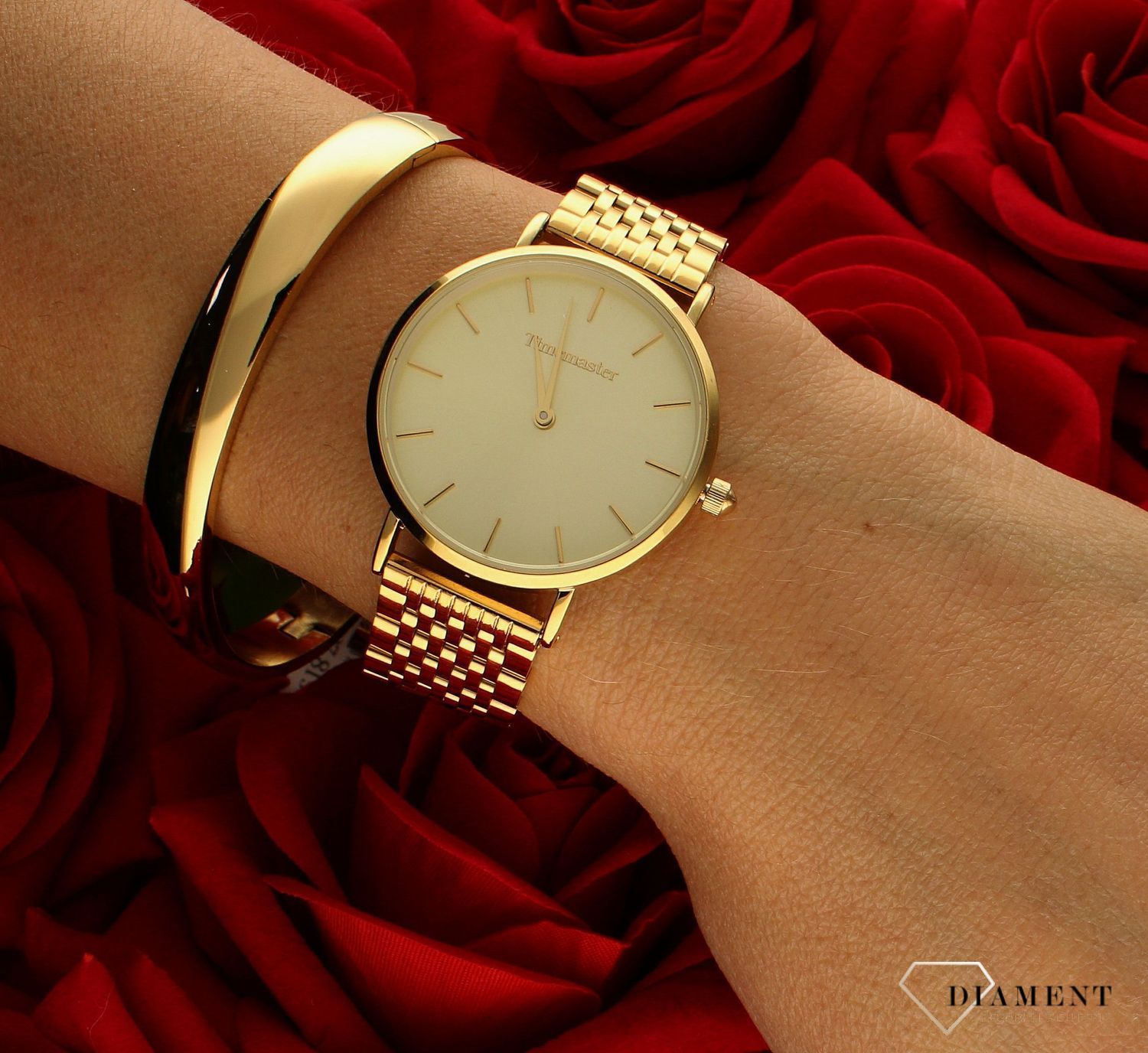 Sztywna bransoletka damska stalowa gładka w złotym kolorze DIA-BRA-B772638-STAL (2).jpg