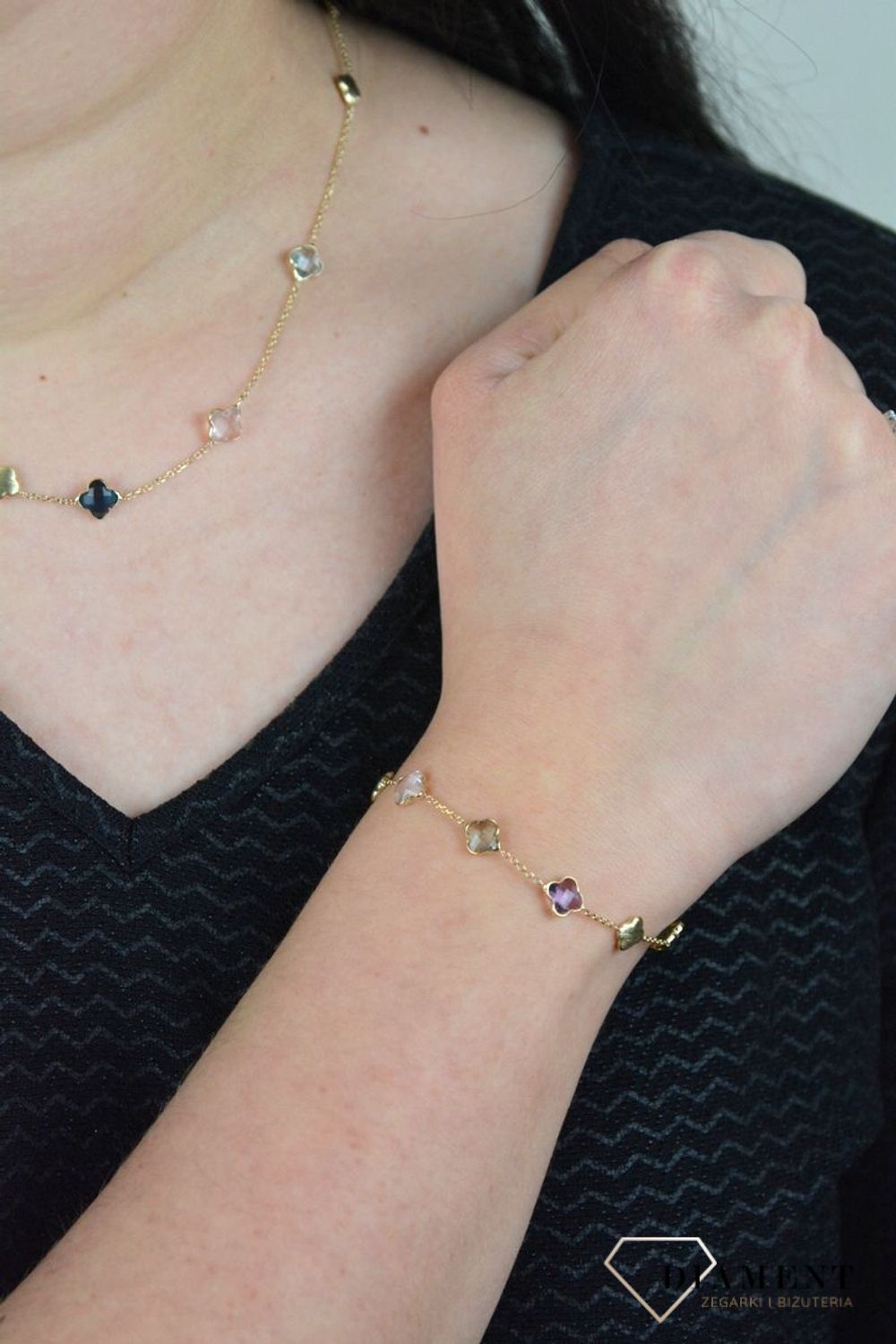 Złota bransoletka celebrytka z kamieniami naturalnymi ametyst, topaz, szafir DIA-BRA-BF1767-585.jpg