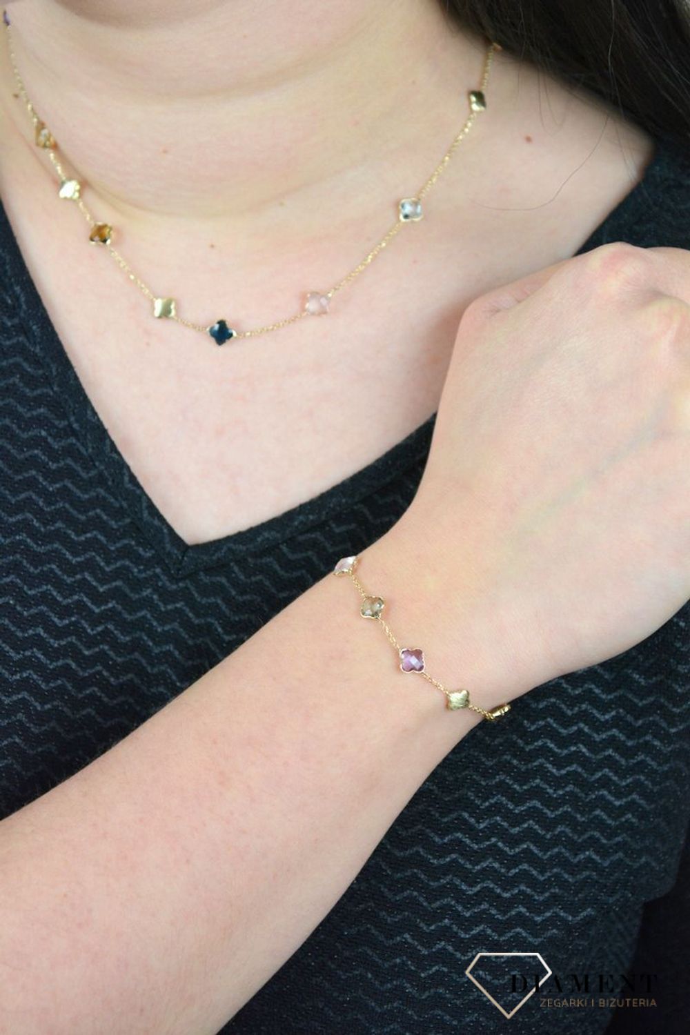 Złota bransoletka celebrytka z kamieniami naturalnymi ametyst, topaz, szafir DIA-BRA-BF1767-585.jpg
