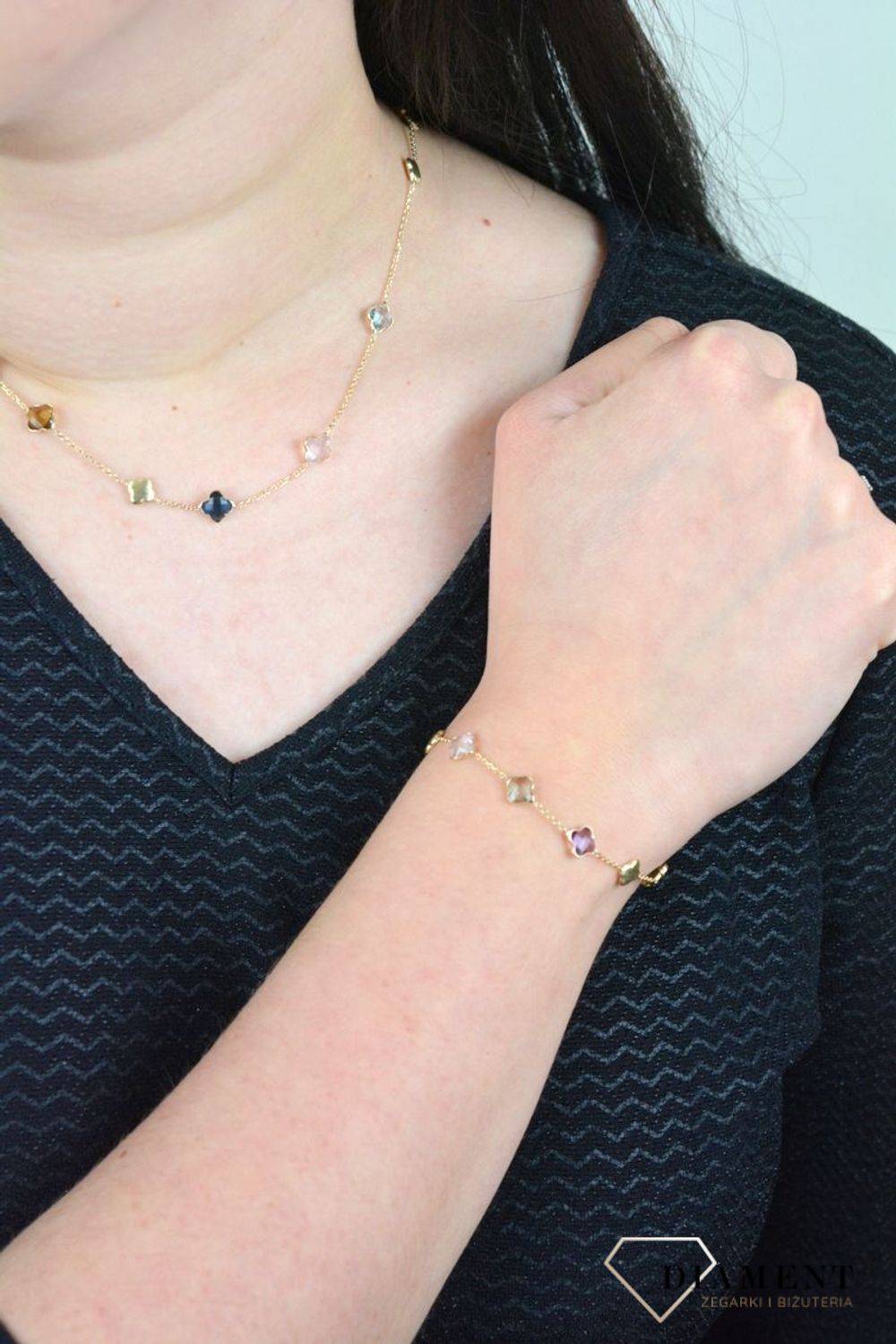 Złota bransoletka celebrytka z kamieniami naturalnymi ametyst, topaz, szafir DIA-BRA-BF1767-585.jpg
