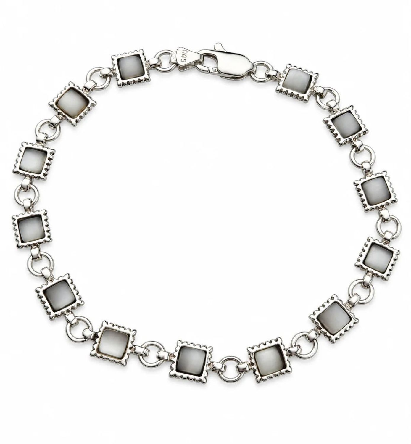 Bransoletka srebrna 925 z białym agatem 19 cm  Diamentf.jpg