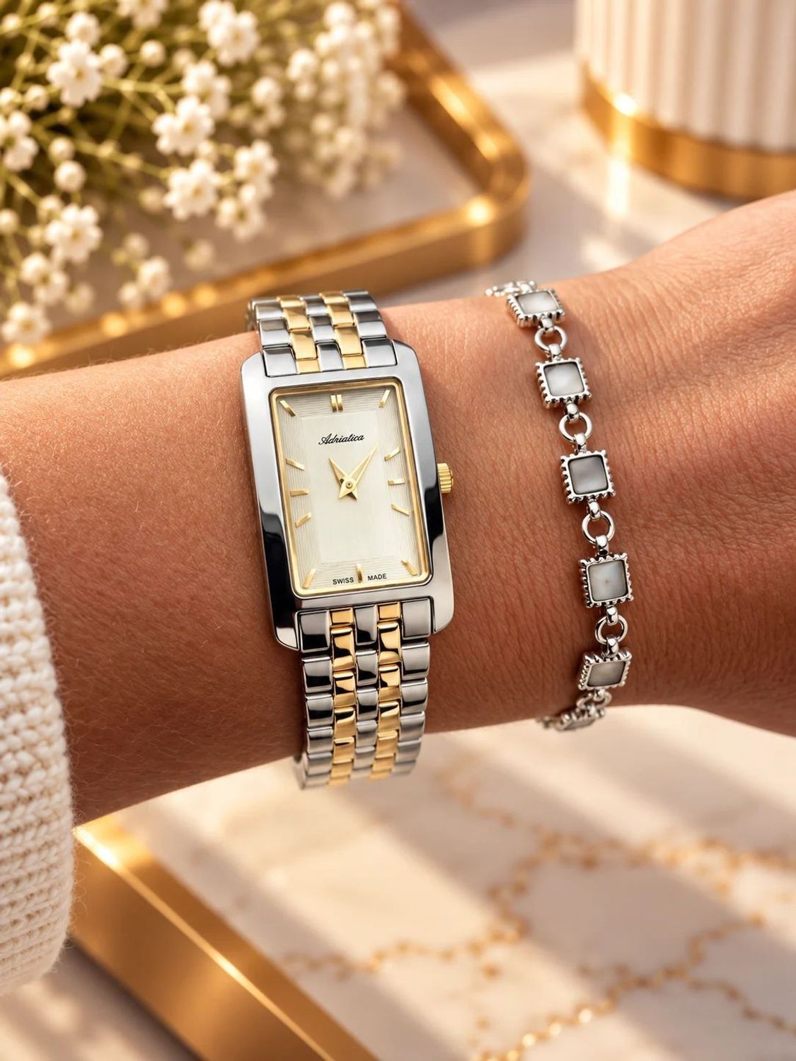 Bransoletka srebrna 925 z białym agatem 19 cm  Diamentf.jpg