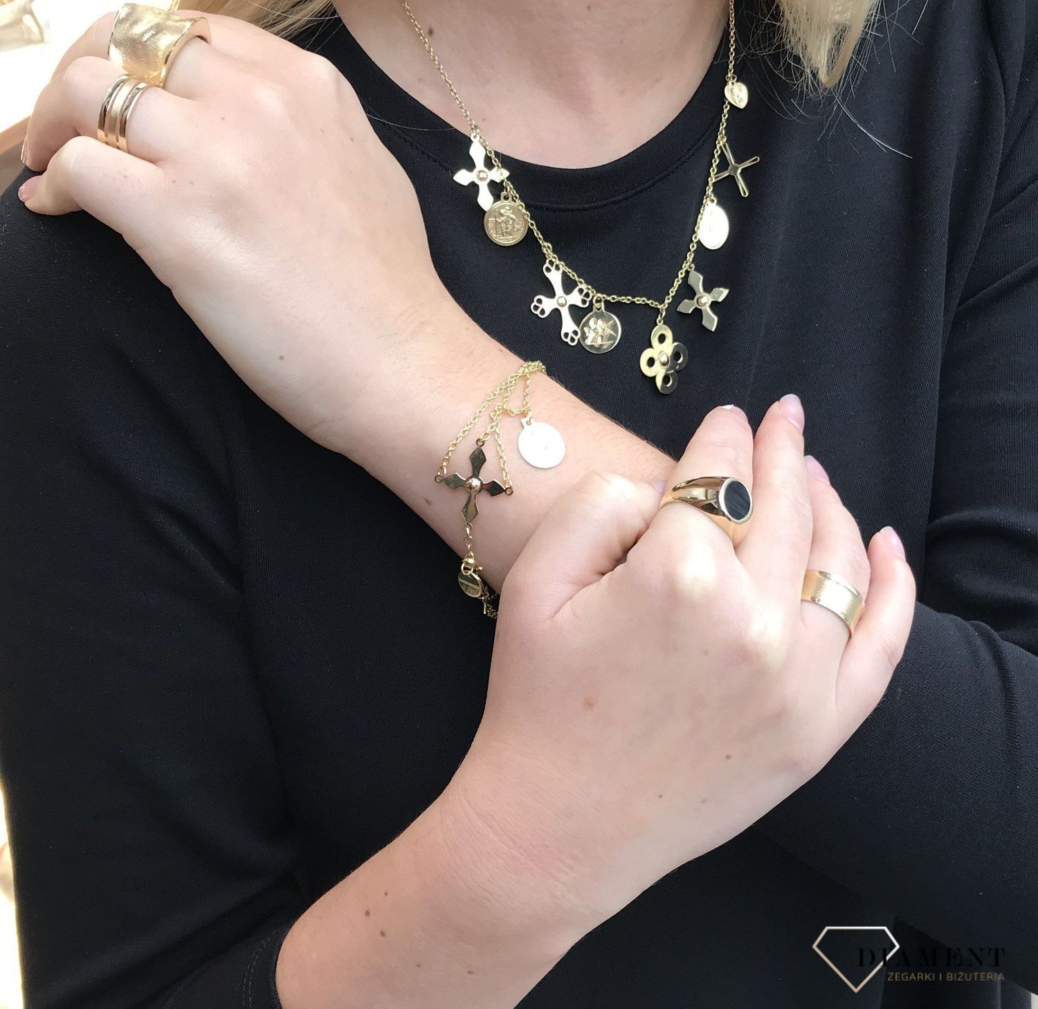 Złota bransoletka 'Krzyżyk, aniołki i medaliki' Dall’Acqua 585 DIA-BRA-BR19-585.jpg