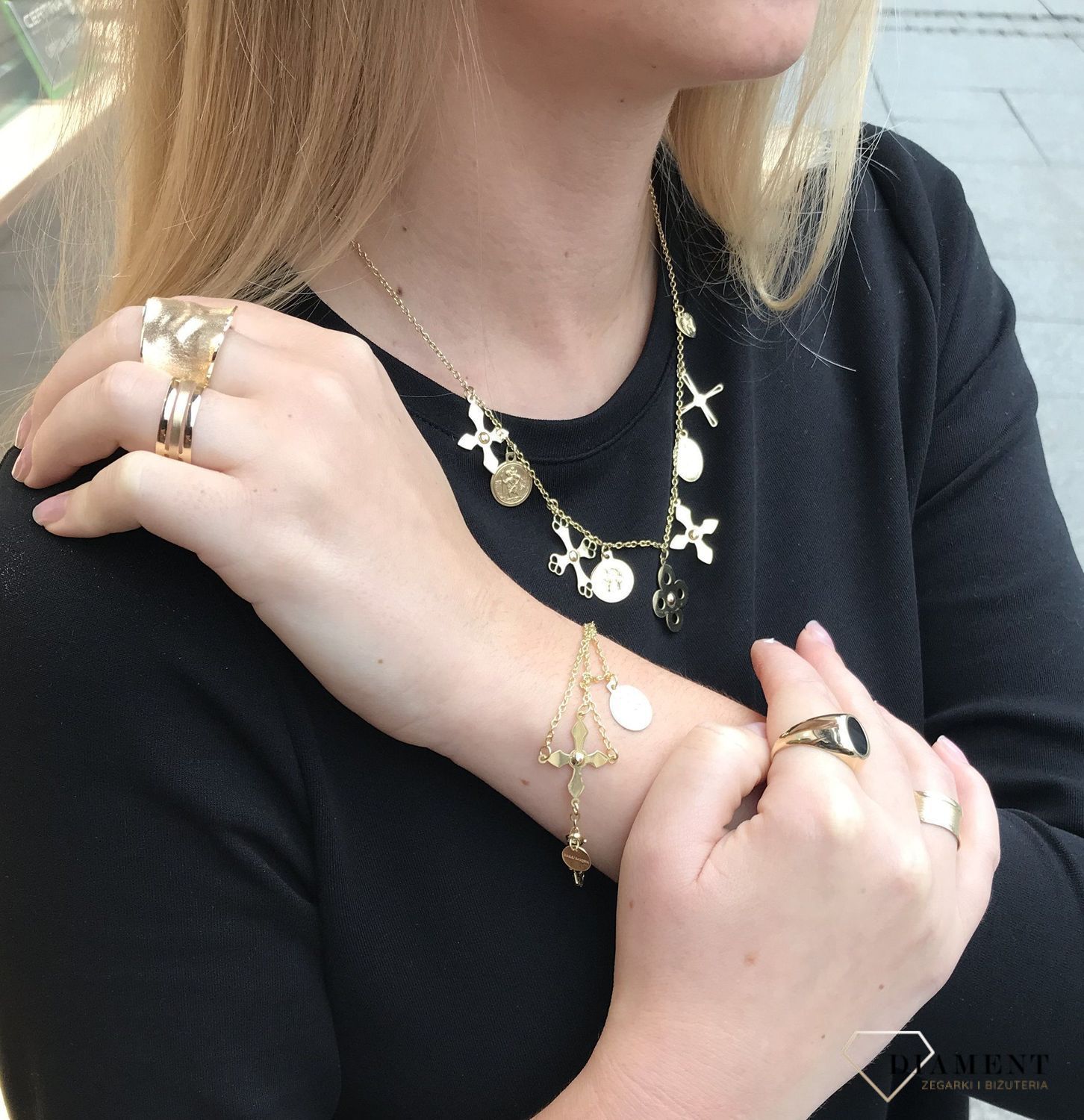 Złota bransoletka 'Krzyżyk, aniołki i medaliki' Dall’Acqua 585 DIA-BRA-BR19-585.jpg