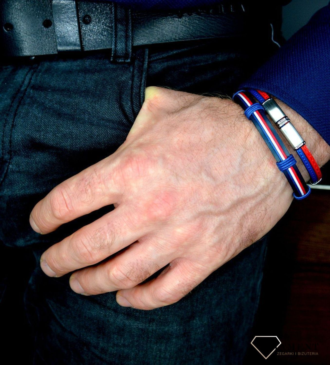 Bransoletka męska skórzana 'Dwa paski z blaszką' DIA-BRA-BSPAB13625.jpg