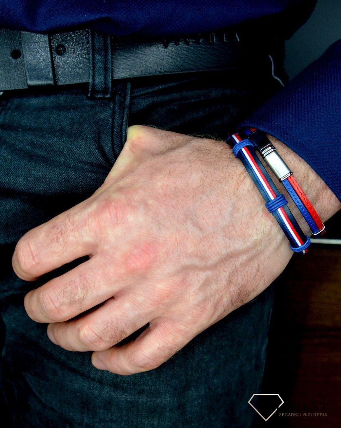 Bransoletka męska skórzana 'Dwa paski z blaszką' DIA-BRA-BSPAB13625.jpg