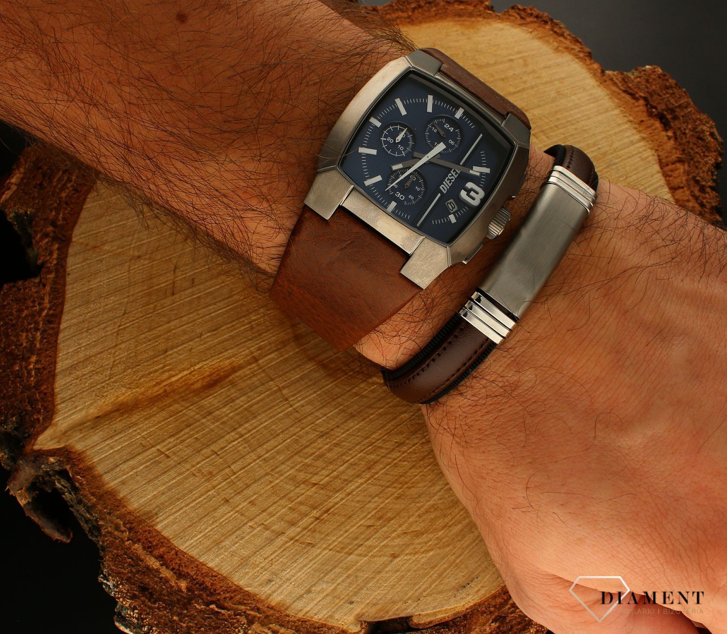 Bransoletka męska brązowa skórka z blaszką DIA-BRA-BSPBA10446.  (1).jpg