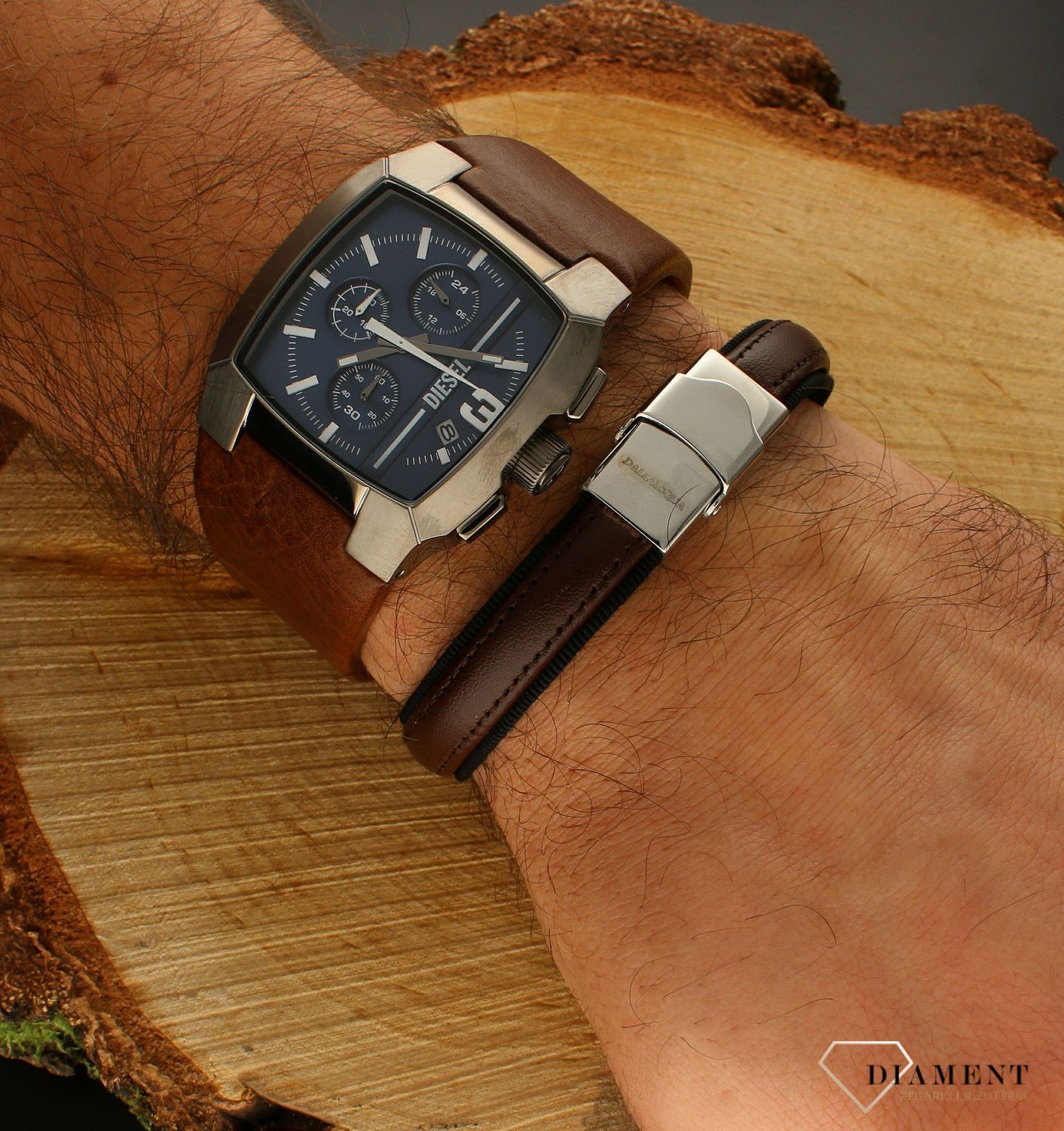 Bransoletka męska brązowa skórka z blaszką DIA-BRA-BSPBA10446.  (1).jpg