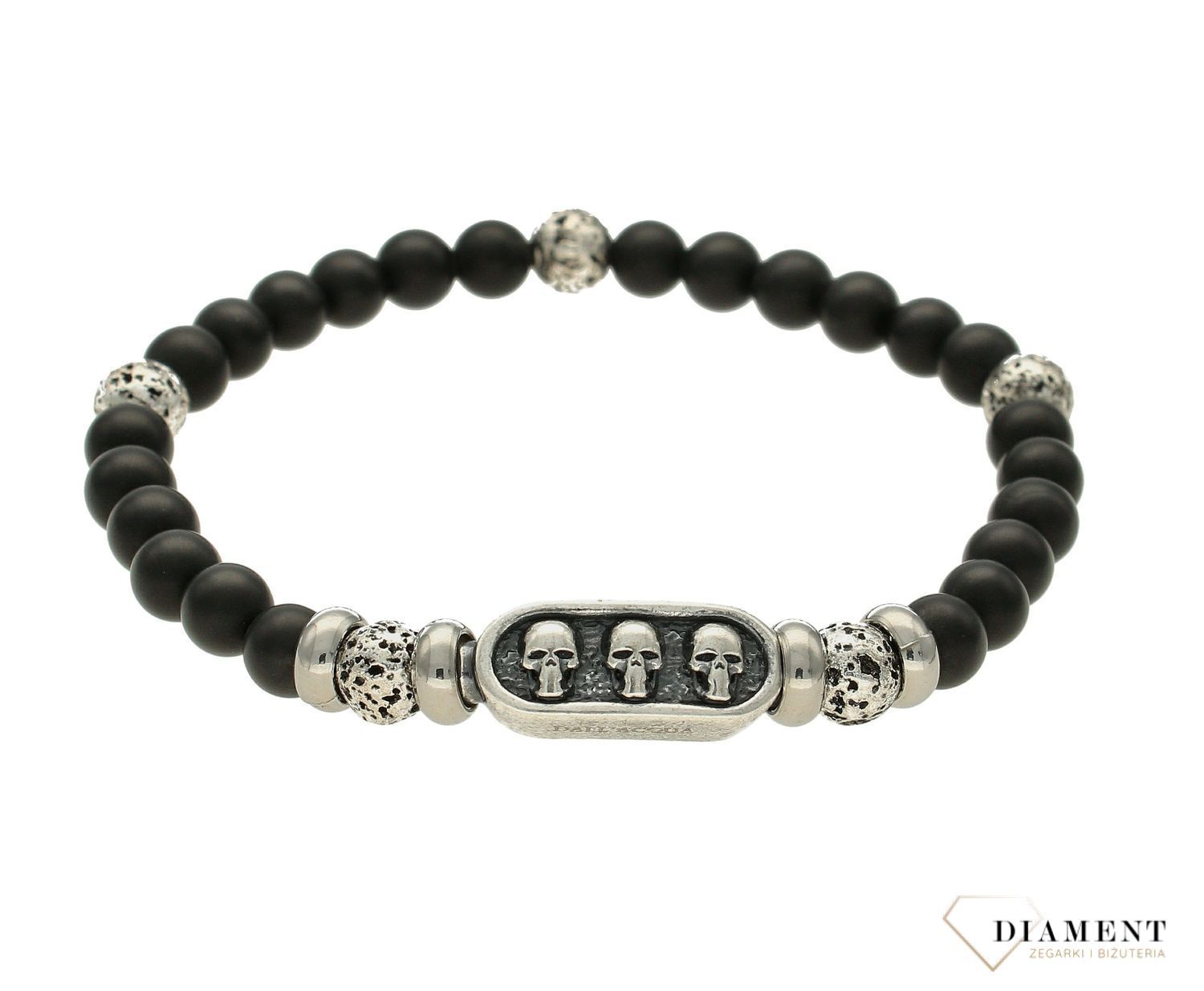Bransoletka męska czarne kulki z ozdobnym elementem Czaszka Dall'Acqua DIA-BRA-BSPBA13411.jpg