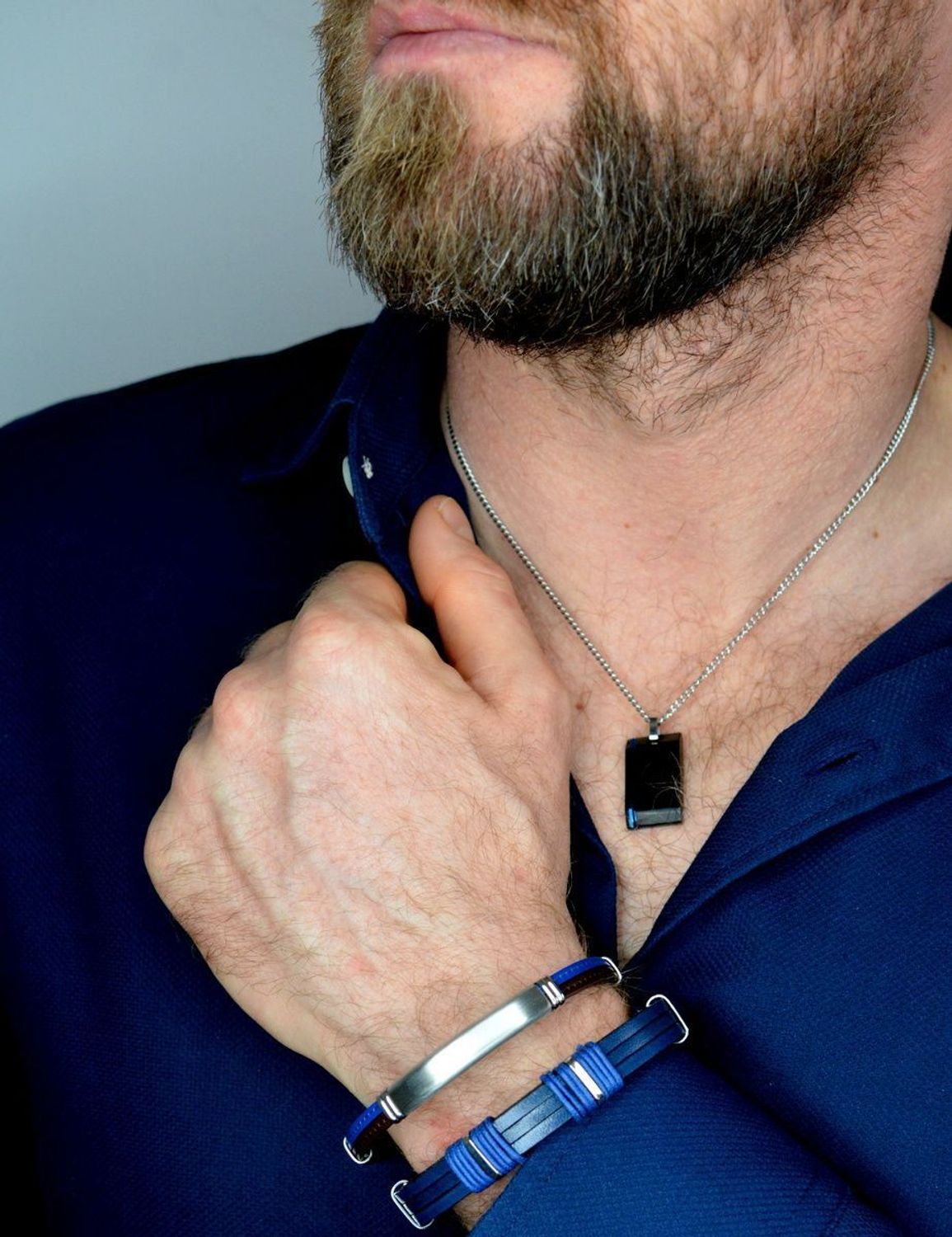 Bransoletka męska skórzana brązowy i niebieski pasek z blaszką do graweru DIA-BRA-BSPBA13628.jpg