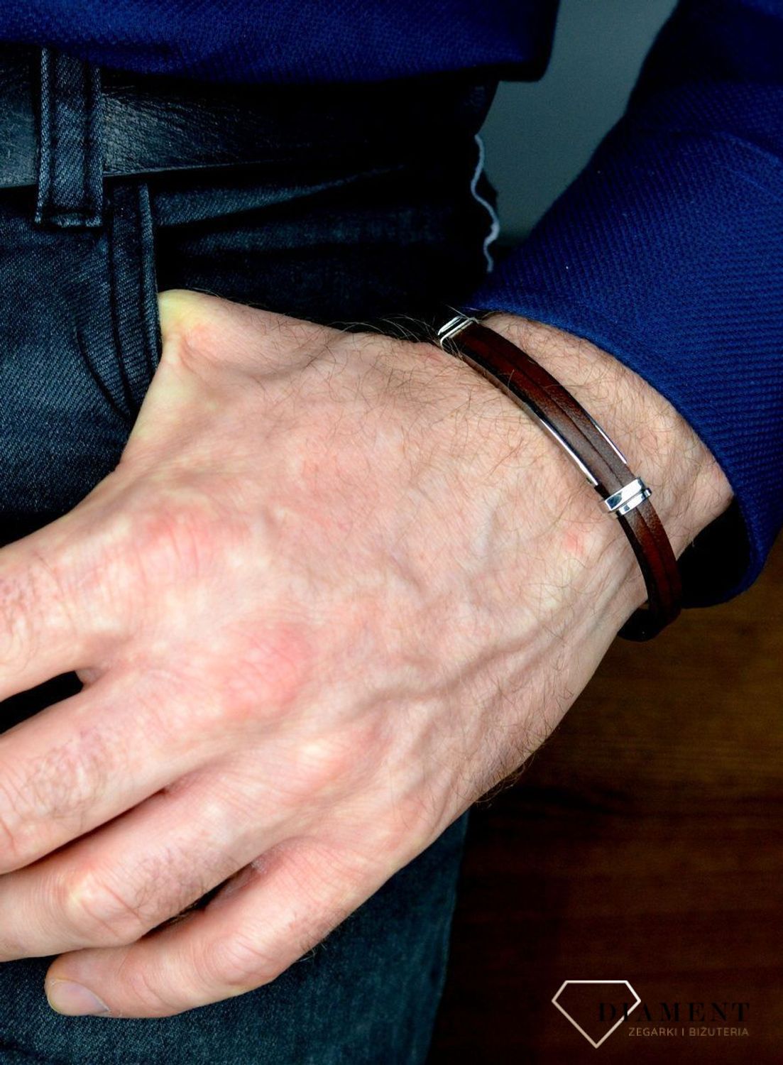 Bransoletka męska skórzana brązowa z blaszką DIA-BRA-BSPBA13632.jpg