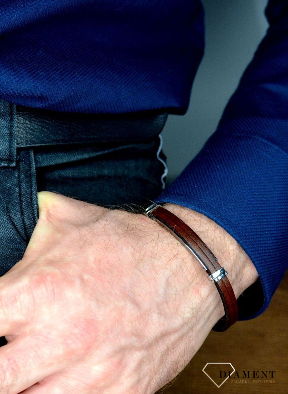 Bransoletka męska skórzana brązowa z blaszką DIA-BRA-BSPBA13632.jpg