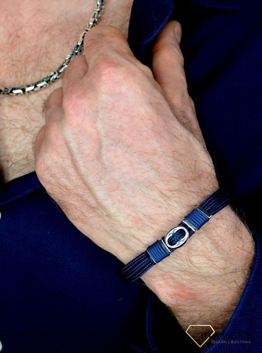 Bransoletka męska Granatowa plecionka ze stalową ozdobą DIA-BRA-BSPBA13948.jpg