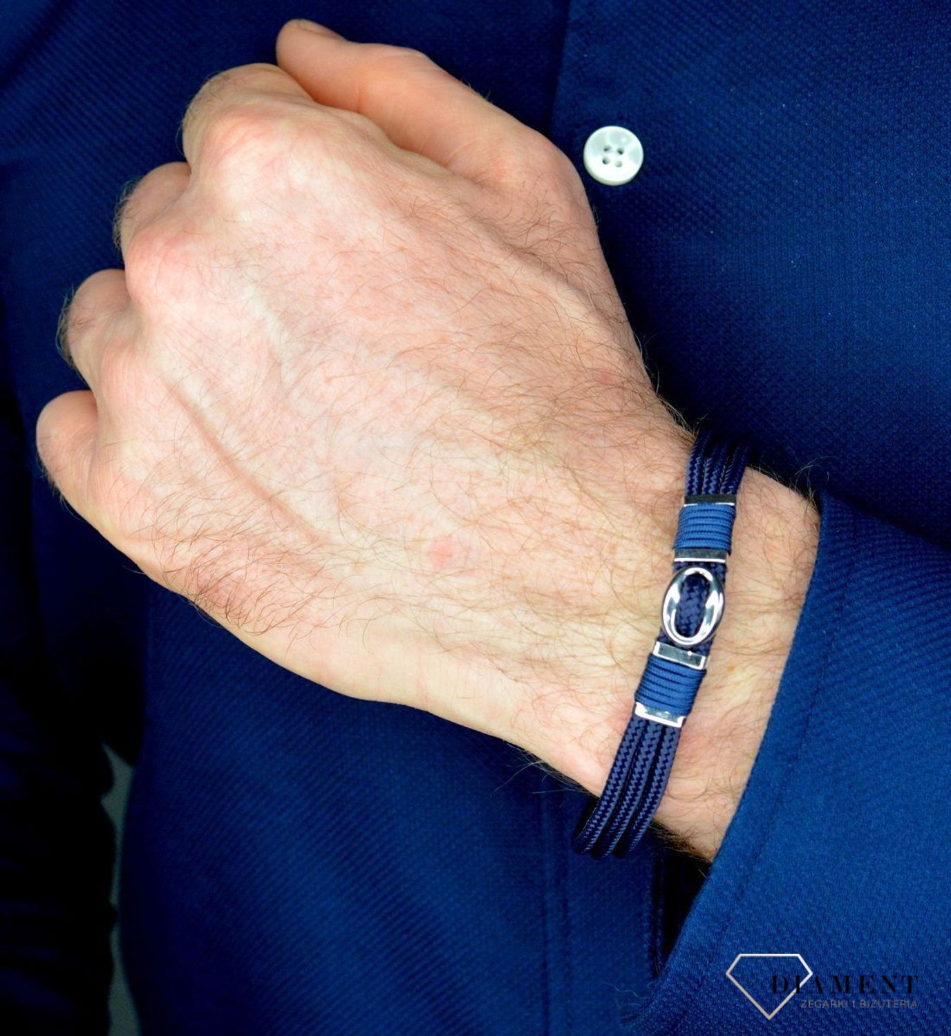 Bransoletka męska Granatowa plecionka ze stalową ozdobą DIA-BRA-BSPBA13948.jpg