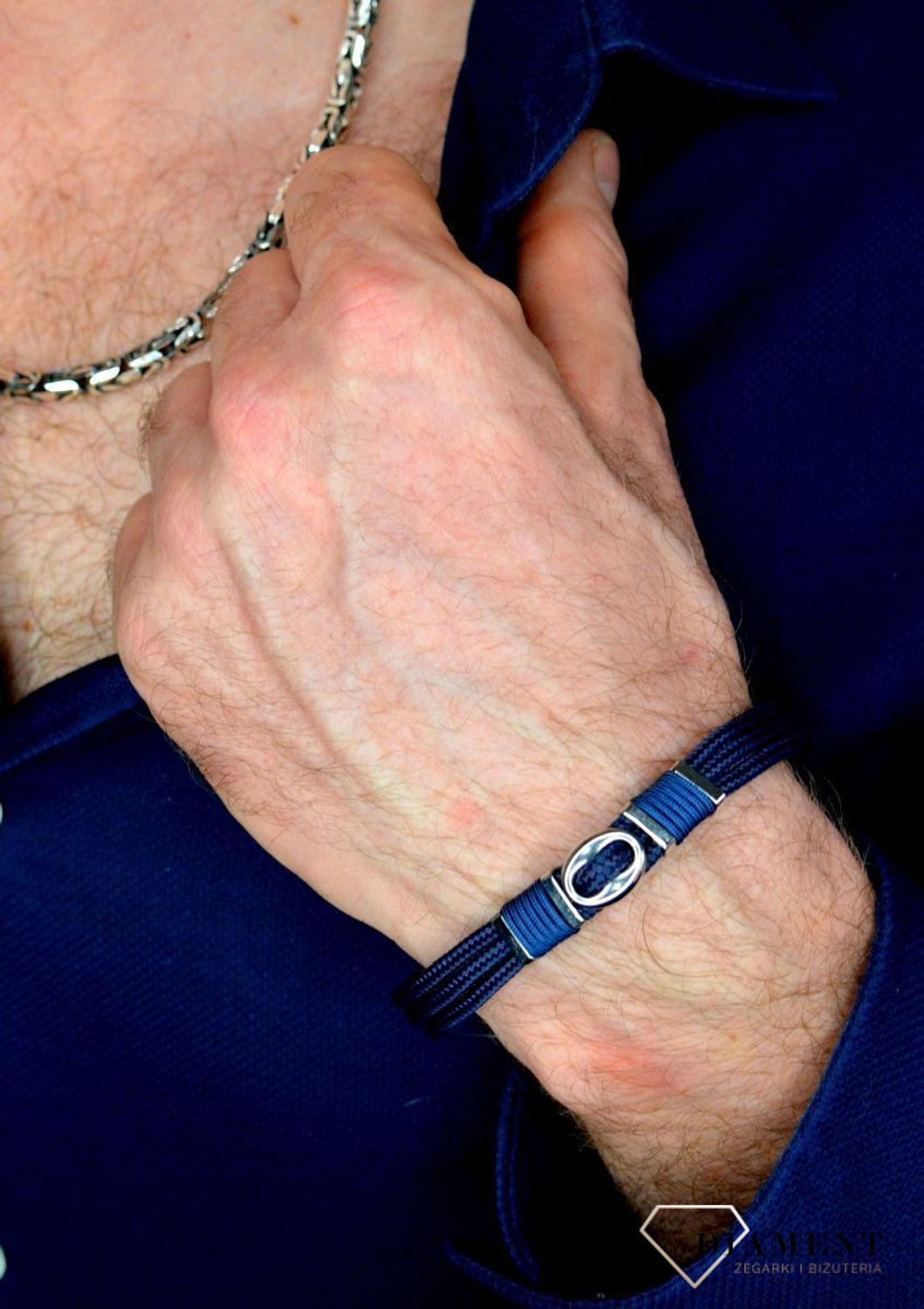 Bransoletka męska Granatowa plecionka ze stalową ozdobą DIA-BRA-BSPBA13948.jpg