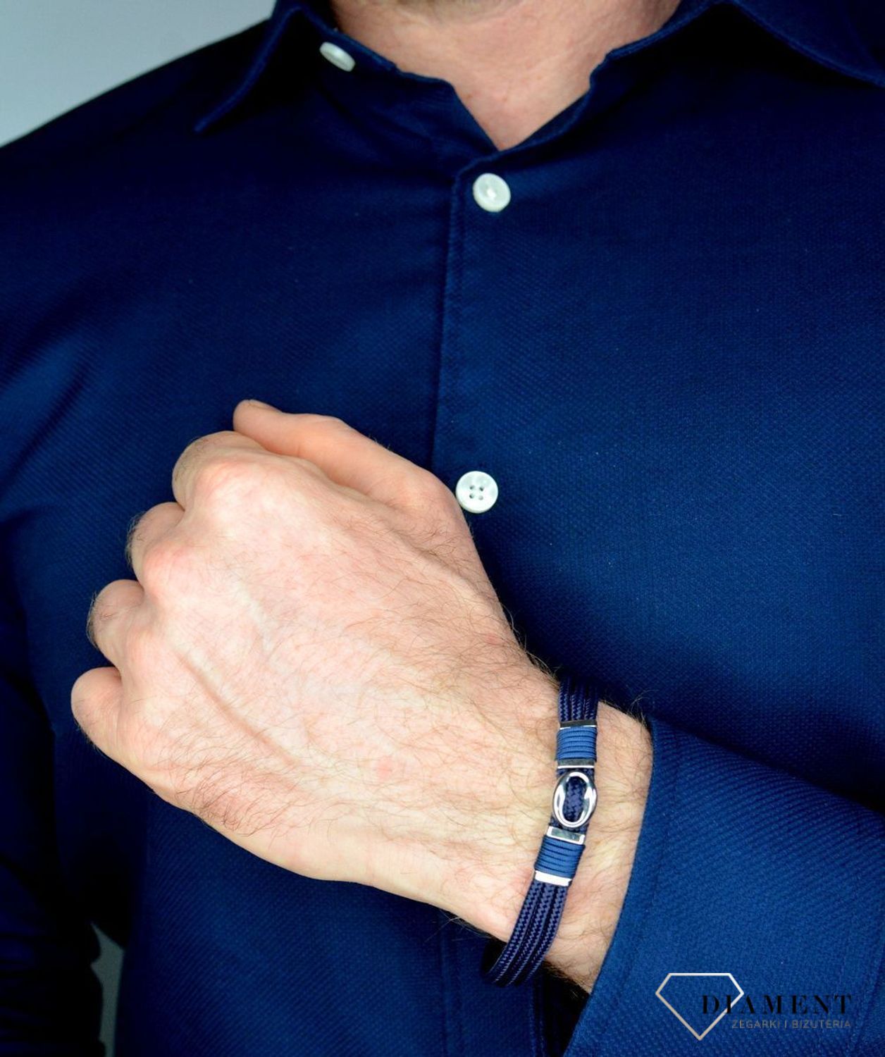 Bransoletka męska Granatowa plecionka ze stalową ozdobą DIA-BRA-BSPBA13948.jpg