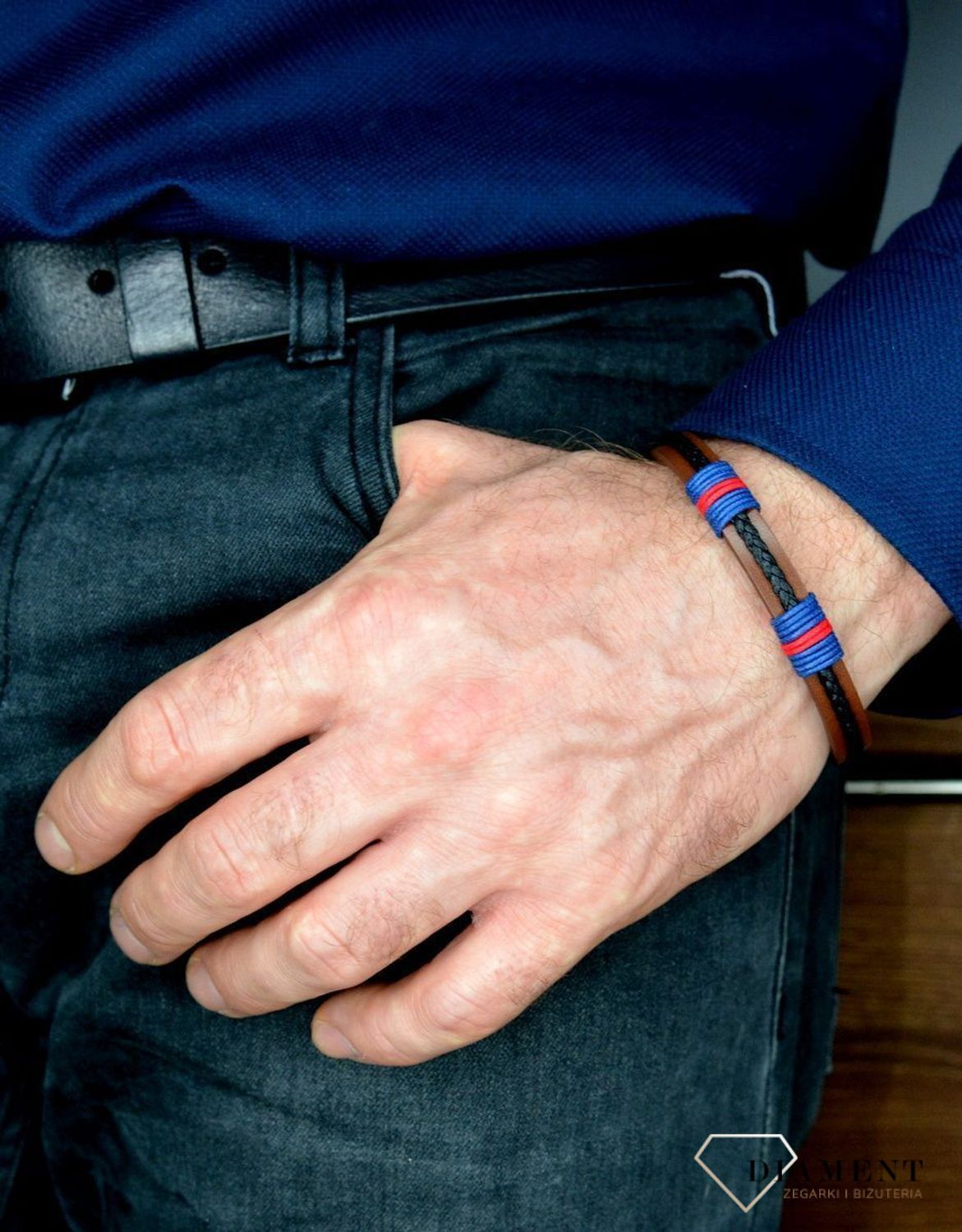 Bransoletka męska skórzana Brązowym pasek z dodatkami w kolorze DIA-BRA-BSPBA14221.jpg