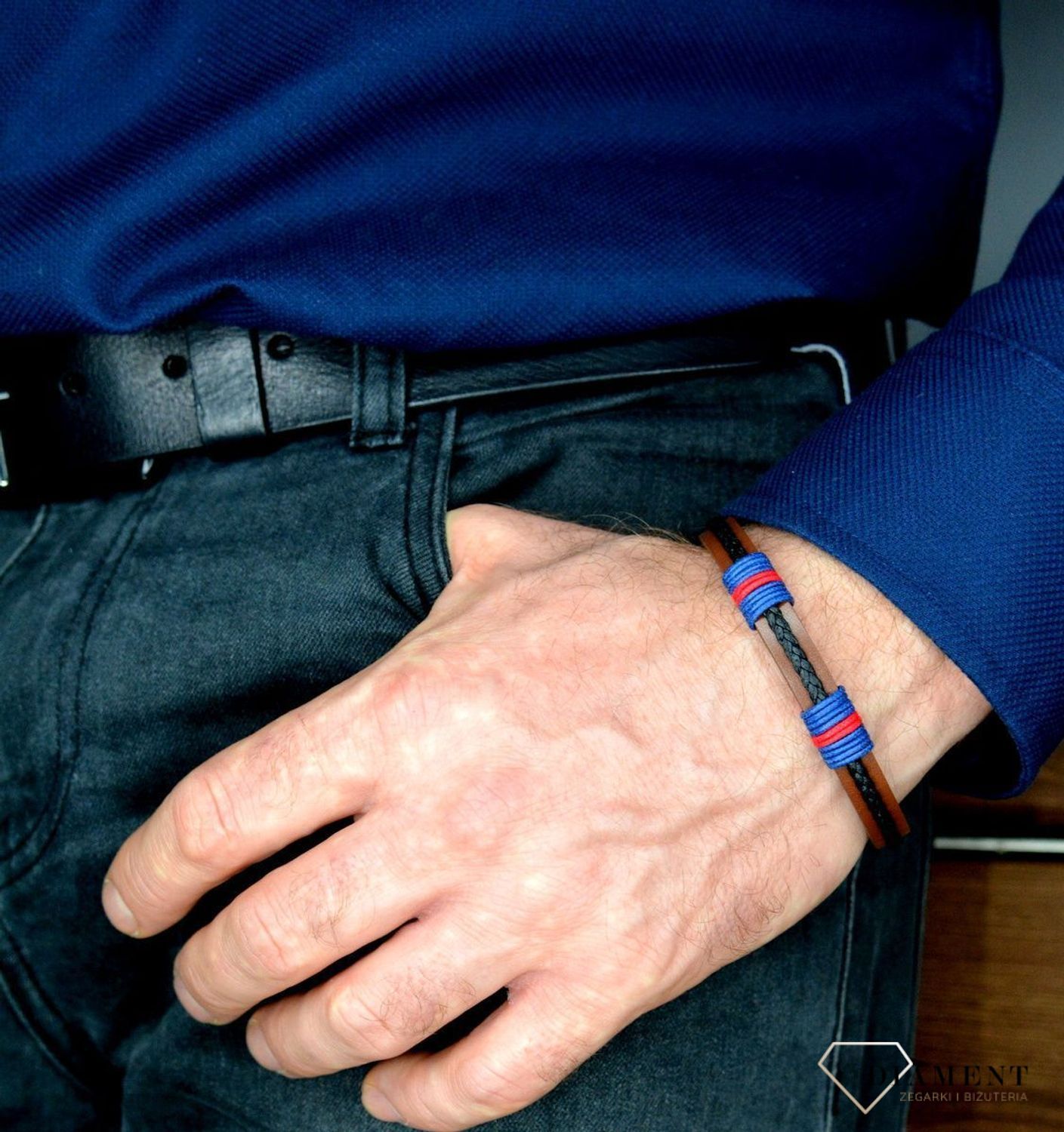 Bransoletka męska skórzana Brązowym pasek z dodatkami w kolorze DIA-BRA-BSPBA14221.jpg