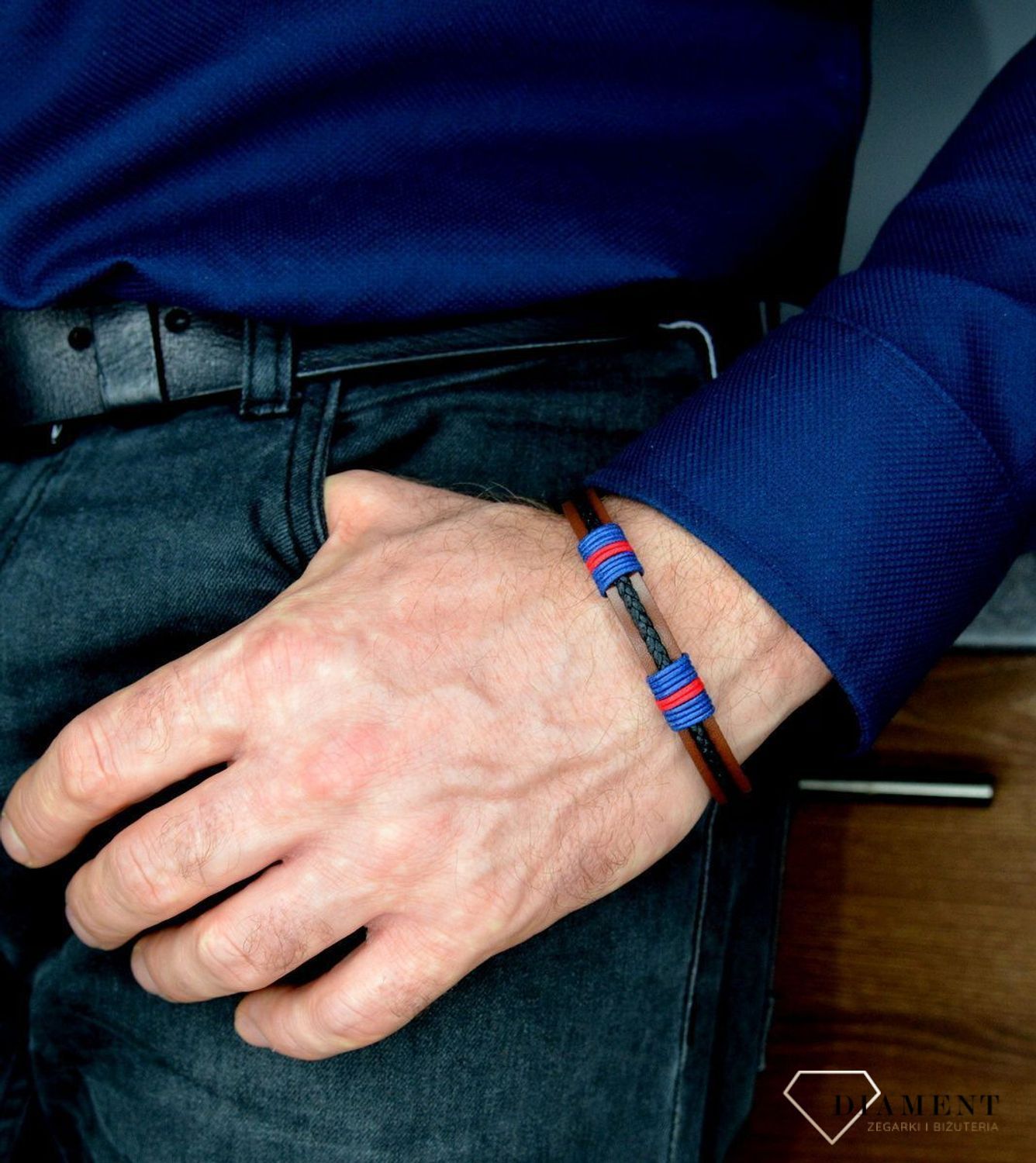 Bransoletka męska skórzana Brązowym pasek z dodatkami w kolorze DIA-BRA-BSPBA14221.jpg