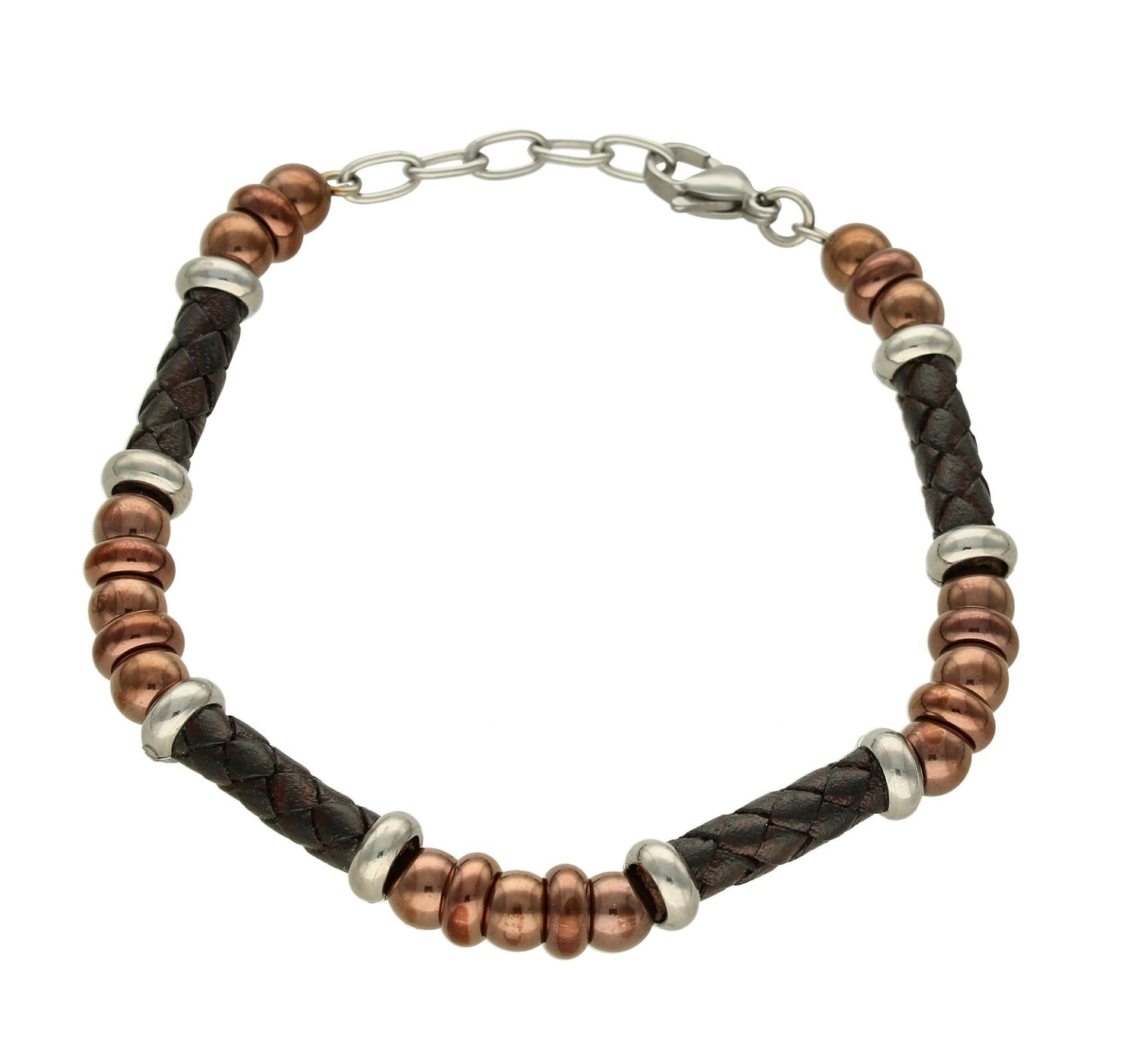 Bransoletka męska rzemyk z kulkami DIA-BRA-BSPBA14500. Biżuteria męska bransoletka wykonana z rzemyku  czarnego oddzielonych od siebie stalowymi elementami.jpg