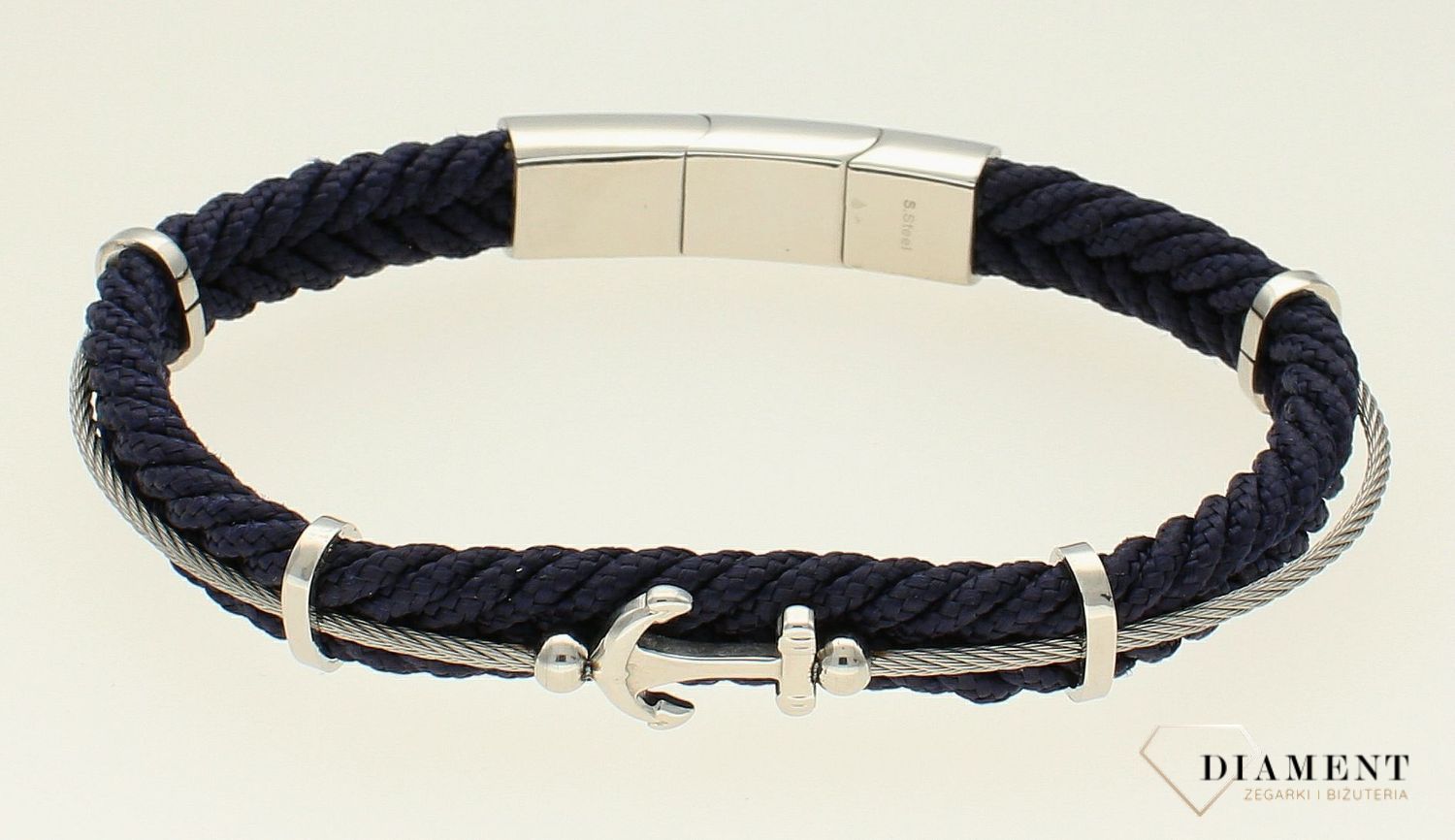 Bransoletka męska Granatowa plecionka ze stalową kotwicą DIA-BRA-BSPBA14986 (1).jpg