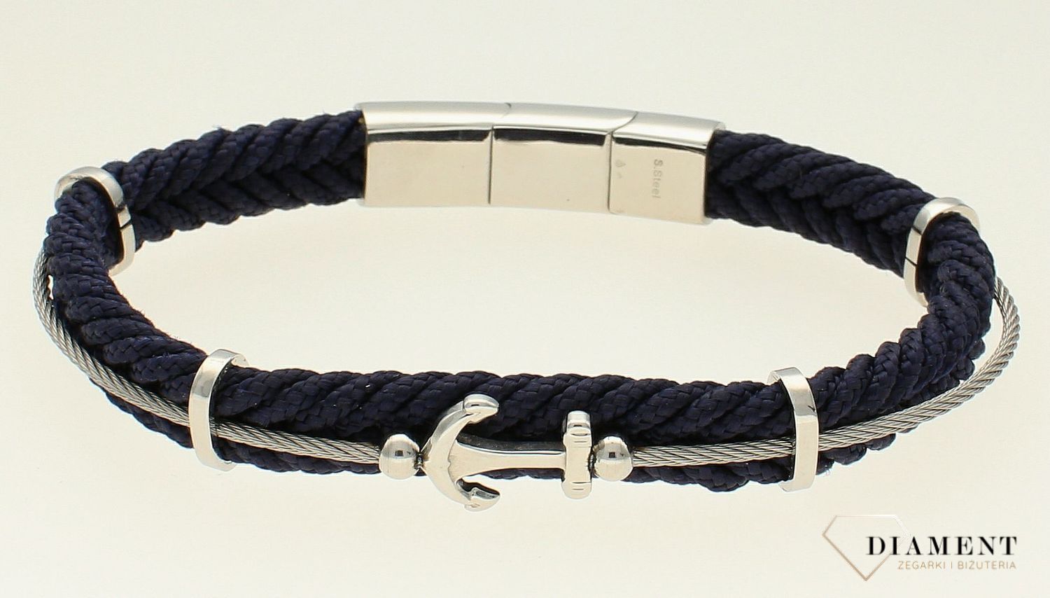 Bransoletka męska Granatowa plecionka ze stalową kotwicą DIA-BRA-BSPBA14986 (1).jpg
