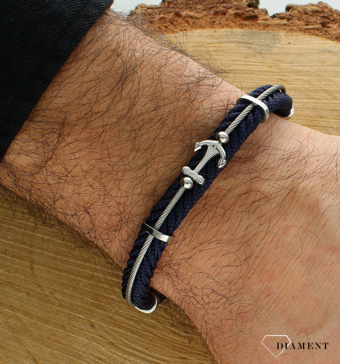 Bransoletka męska Granatowa plecionka ze stalową kotwicą DIA-BRA-BSPBA14986 (1).jpg