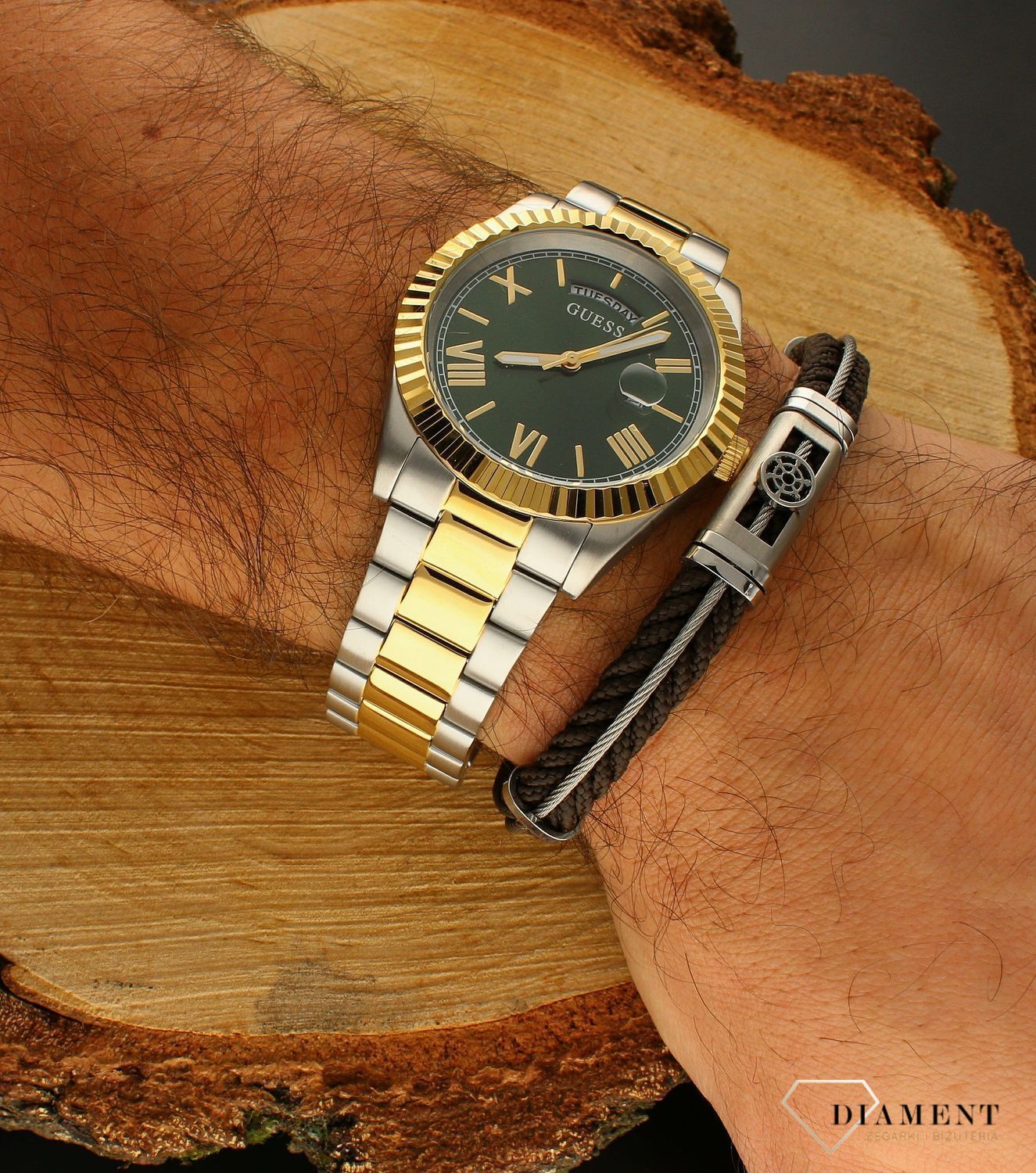 Bransoletka męska brązowa plecionka ze stalową wst.jpg