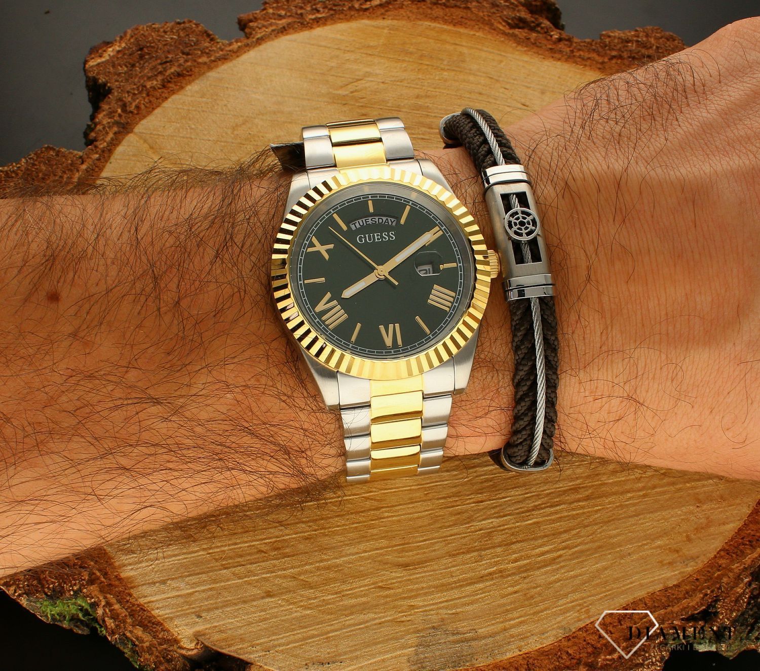 Bransoletka męska brązowa plecionka ze stalową wst.jpg