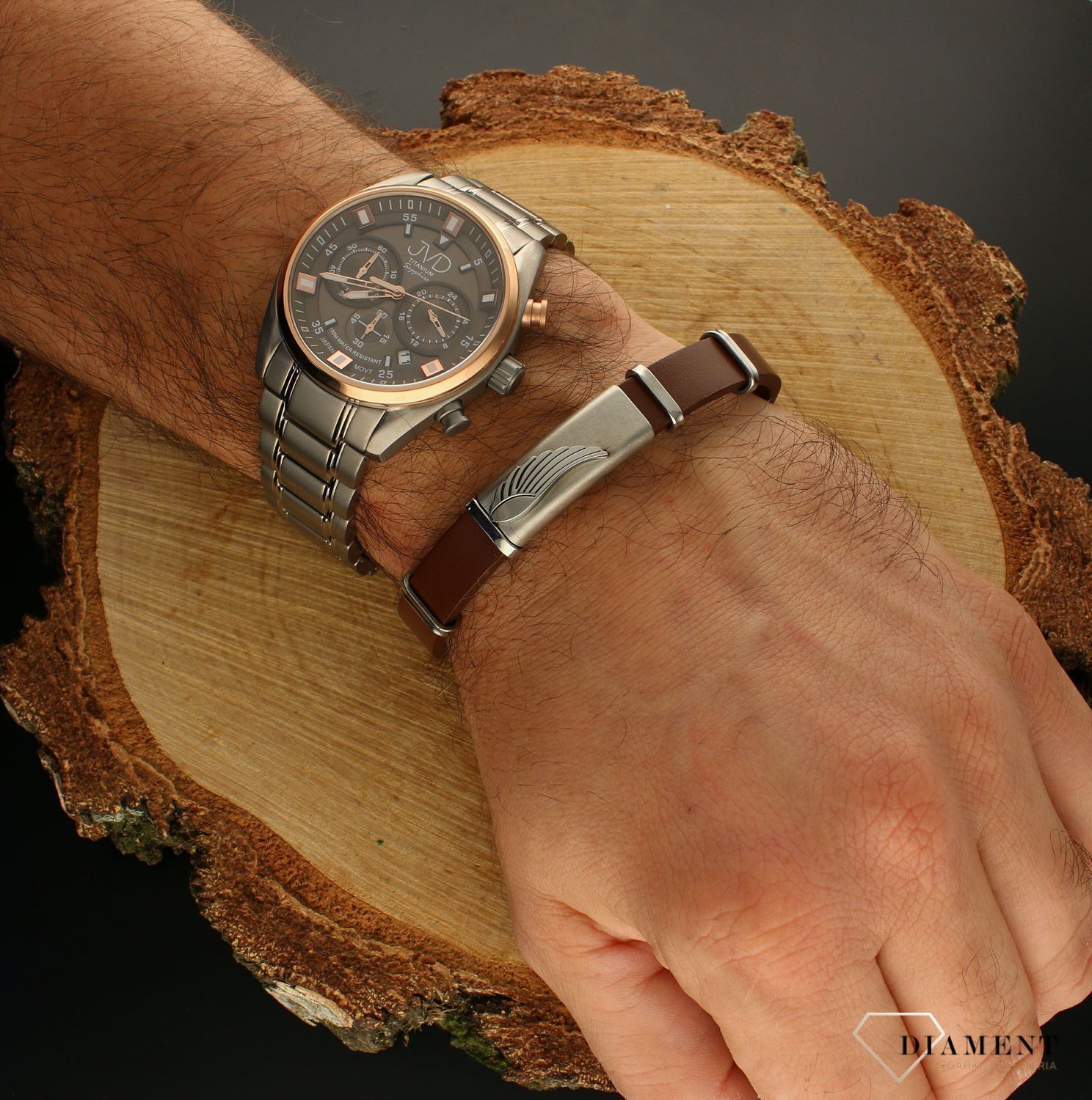 Bransoletka męska brązowa skórzana 'Skrzydło Anioła z blaszką do graweru' DIA-BRA-BSPBA7136BR..jpg