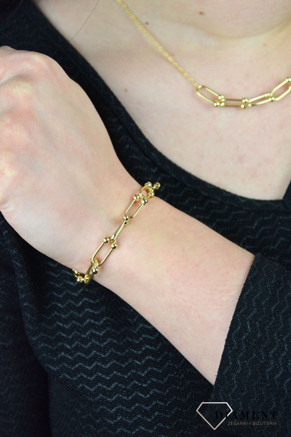 Złota bransoletka równe ogniwa z kuleczkami DIA-BRA-CL02522--585.jpg