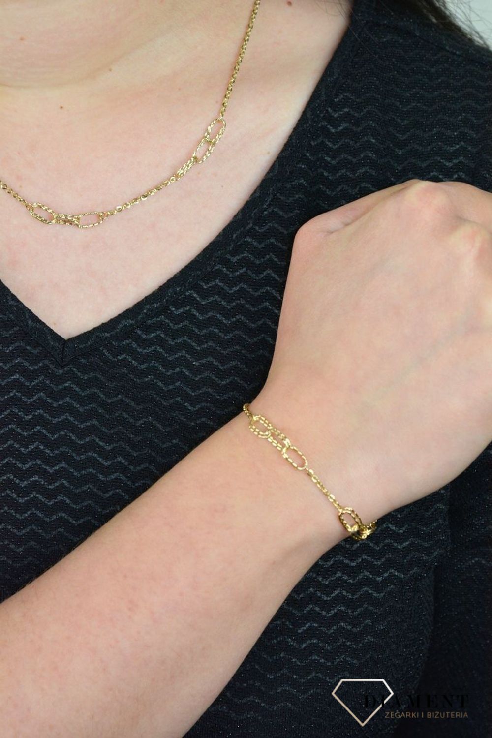 Złota bransoletka celebrytka grawerowane ogniwa DIA-BRA-COE252--585.jpg