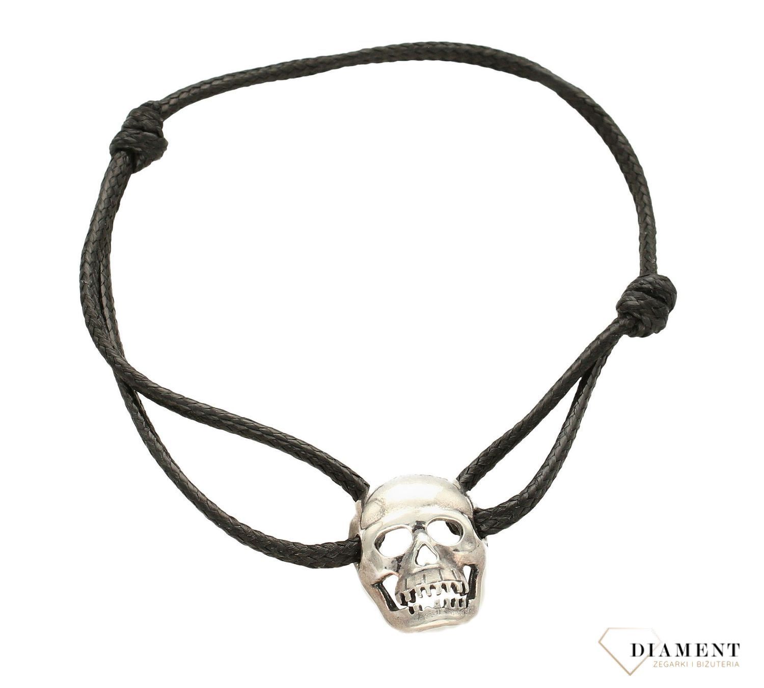 Bransoletka na sznureczku 'Czaszka Jasność umysłu' DIA-BRA-CZASZKA5-925. Bransoletka na sznurku. Bransoletka czarna. Bransoletka srebrna. Bransoletka z czaszką. Bransoletka na sznureczku na prezent (2).jpg