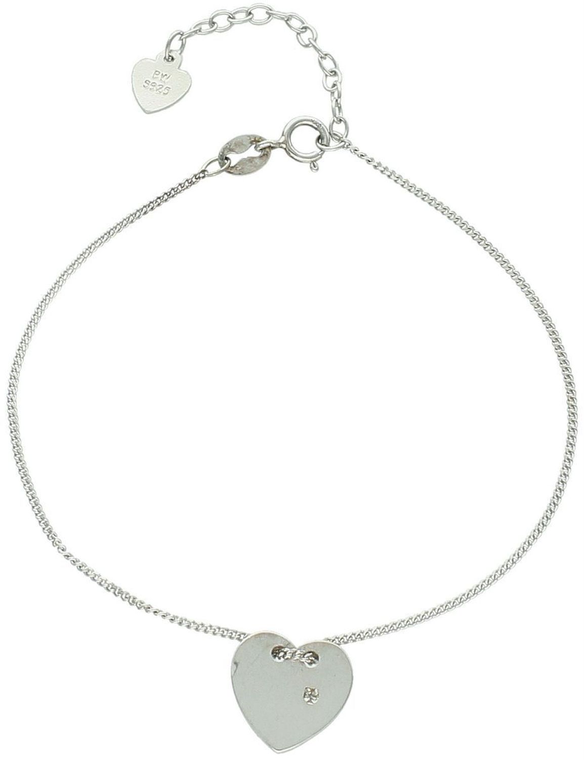 Bransoletka damska ze srebra próby 925, ozdobiona zawieszką w kształcie serca z brylantem. Długość 17+3 cm, zapięcie na karabińczyk, waga 1,90 g. Elegancka i ponadczasowa biżuteria.1.jpg
