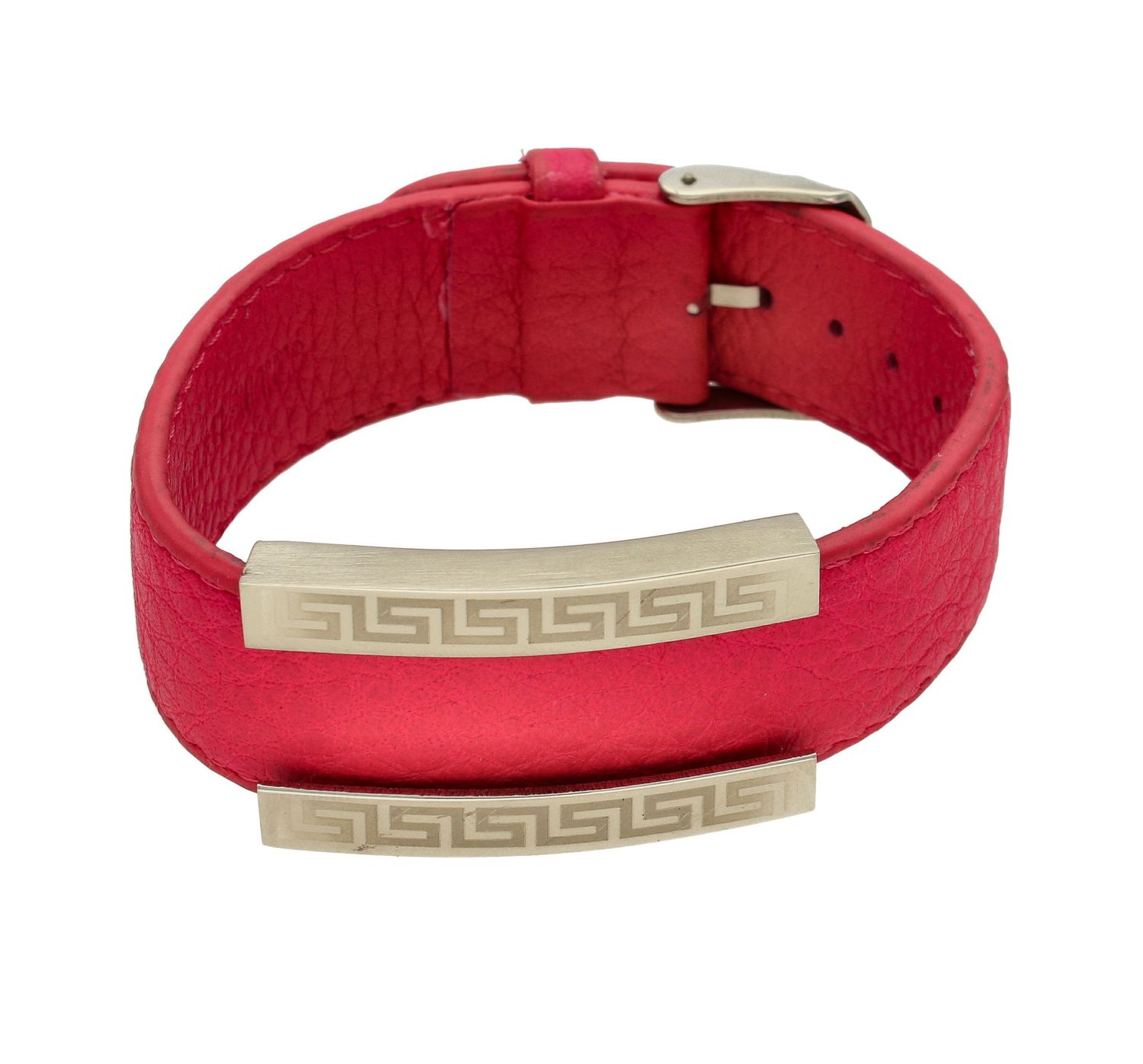 Bransoletka damska skórzana różowa 'Droga Grecka' DIA-BRA-DROGA-GRECKA-STAL. Bransoletka damska skórzana. Bransoletka damska z motywem Drogi Greckiej. Bransoletka szeroka skórzana. Idealna damska bransoletka różowa na prezen.jpg