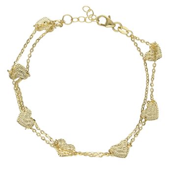Złota bransoletka podwójny łańcuszek połączony sercami DIA-BRA-ENT40-585.jpg