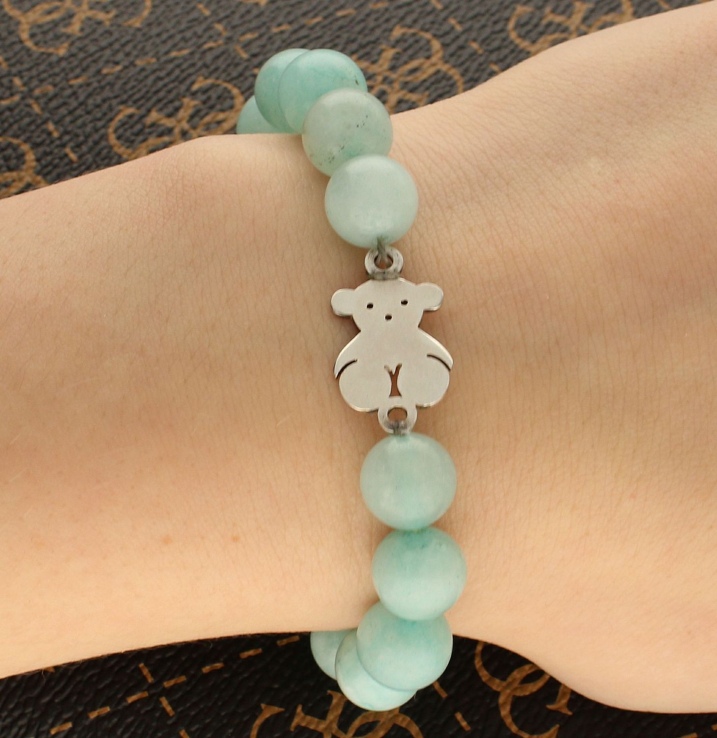 Bransoletka damska koraliki ze srebrną zawieszką Miś DIA-BRA-KAMIENIE-NATURALNE-MIS. Bransoletka damska ze srebrną zawieszką. Bransoletka z zawieszką Miś. Bransoletka damska błękitna.  (2).jpg